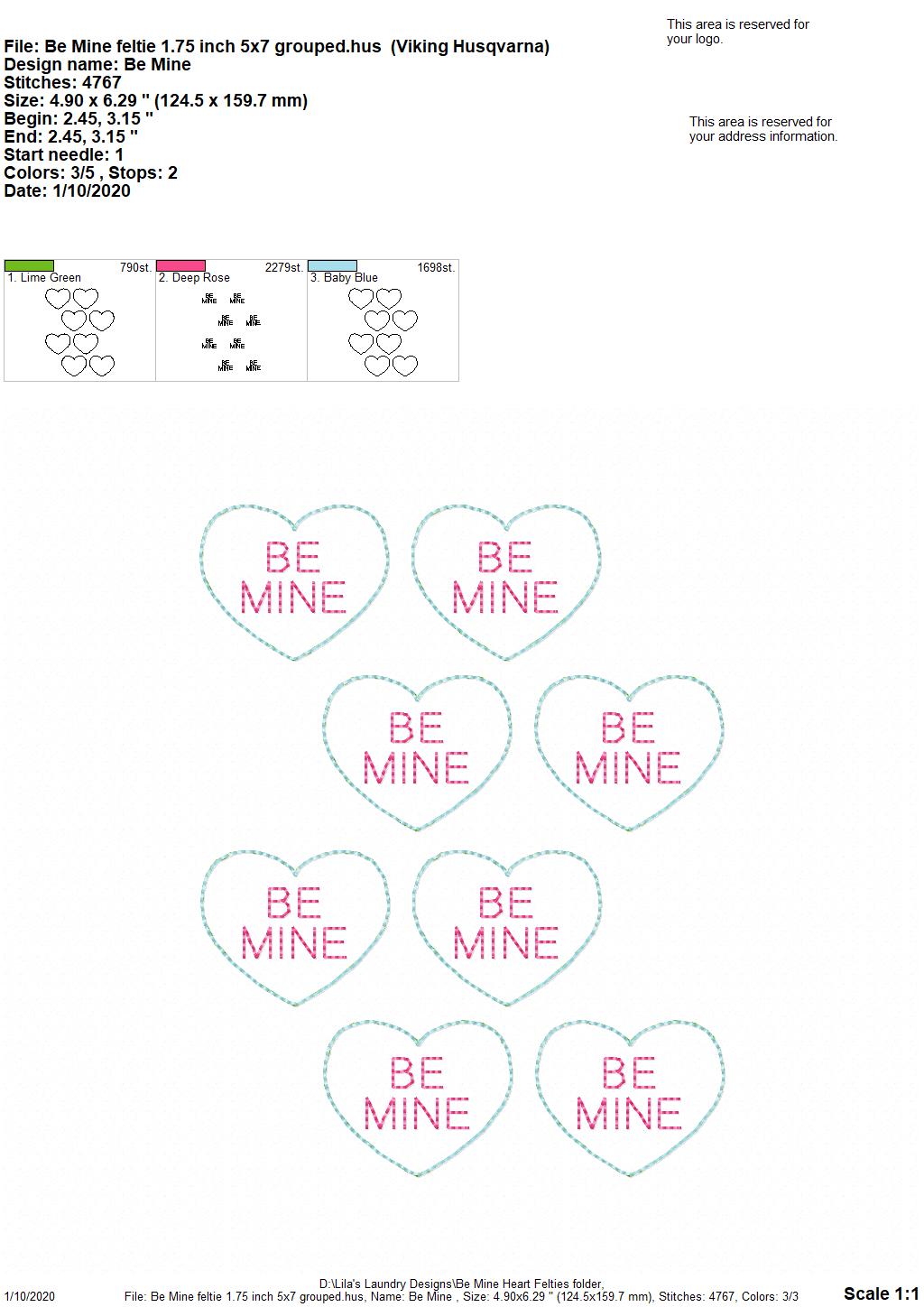 Be Mine Heart Felties - 3 sizes - Digital Embroidery Design