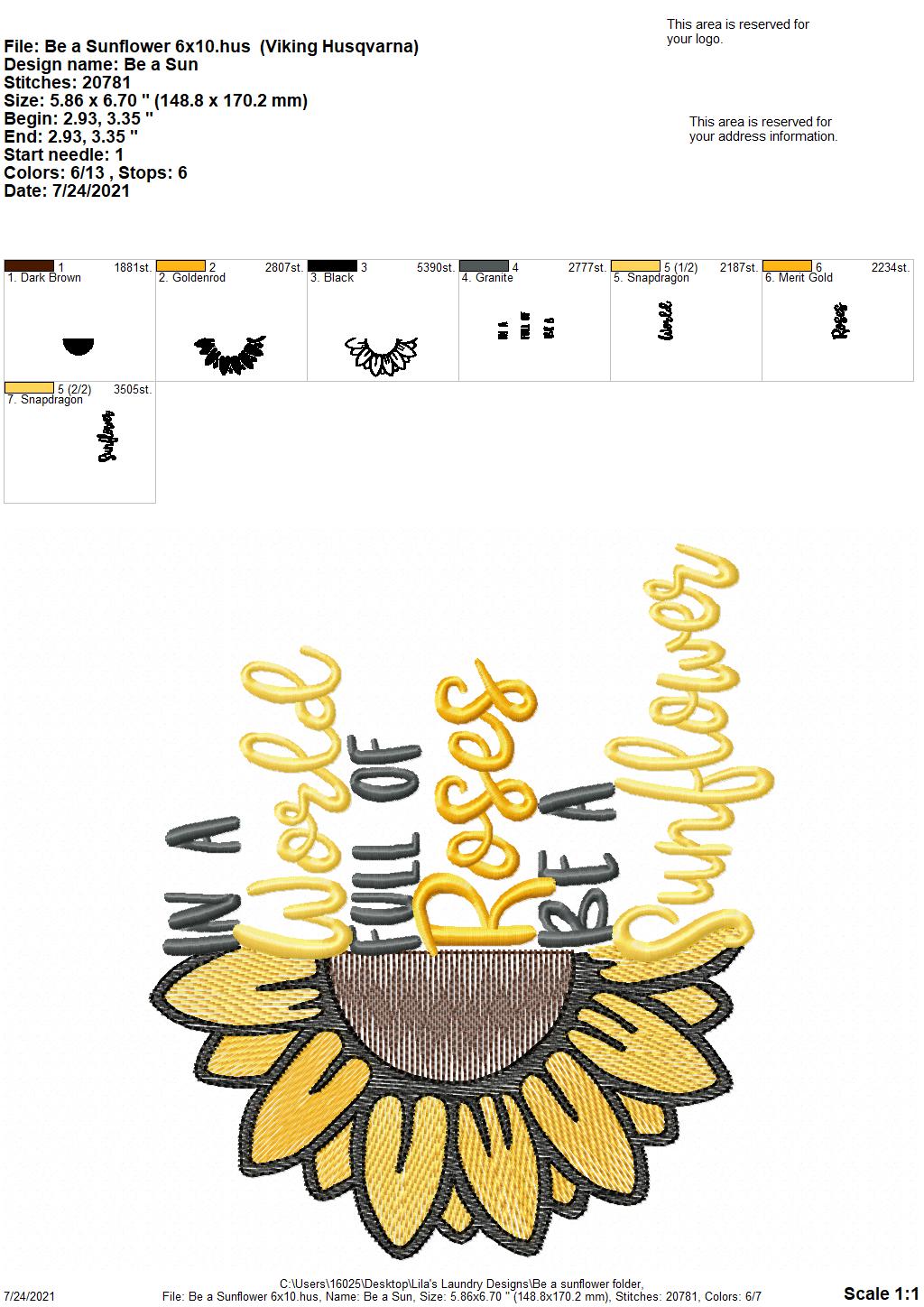 Be a Sunflower - 4 sizes- Digital Embroidery Design