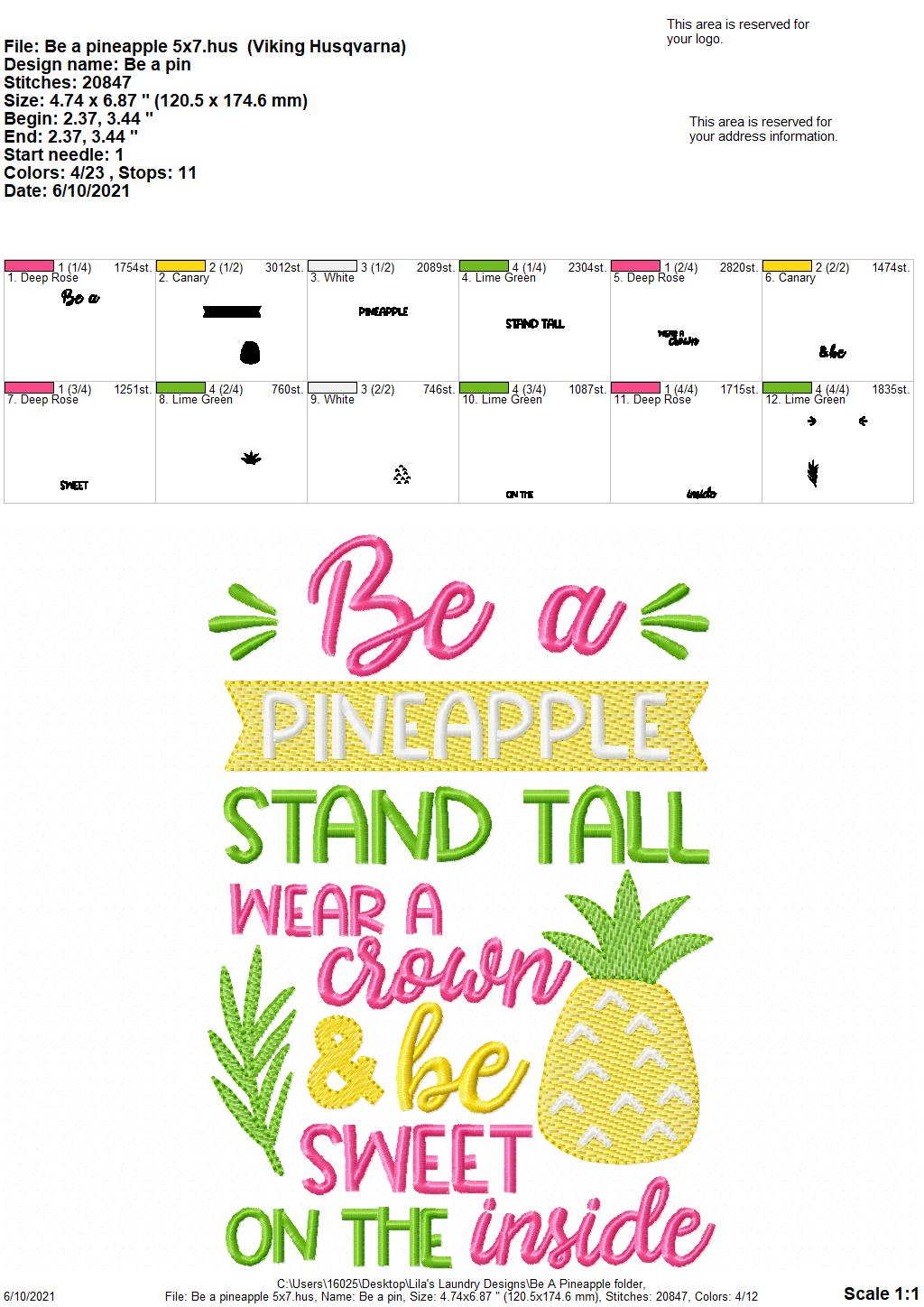 Be a Pineapple - 3 sizes- Digital Embroidery Design