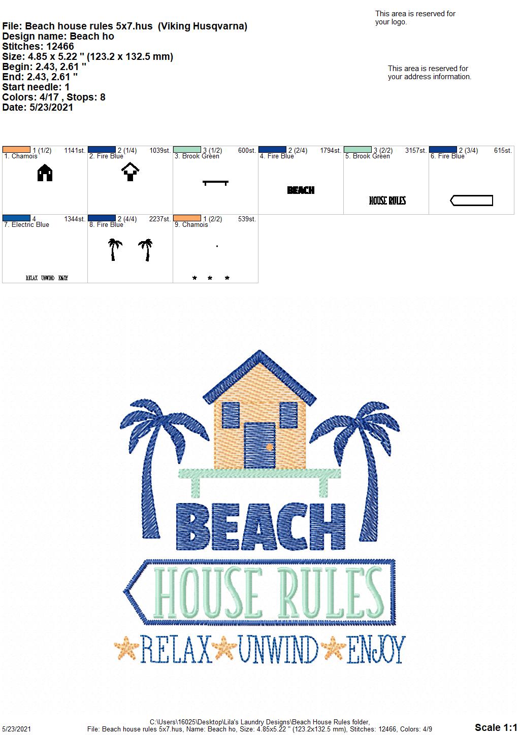 Beach House Rules - 3 sizes- Digital Embroidery Design