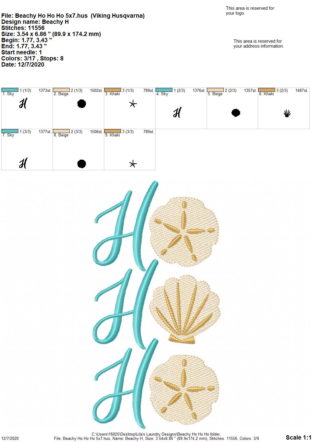 Beachy Ho Ho Ho -3 sizes - Digital Embroidery Design