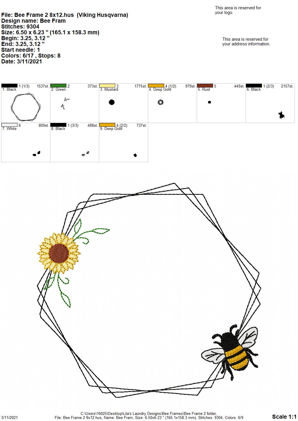 Bee Frame #2 - 4 sizes- Digital Embroidery Design