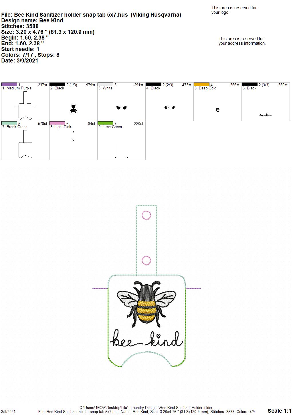 Bee Kind Sanitizer Holders - DIGITAL Embroidery DESIGN