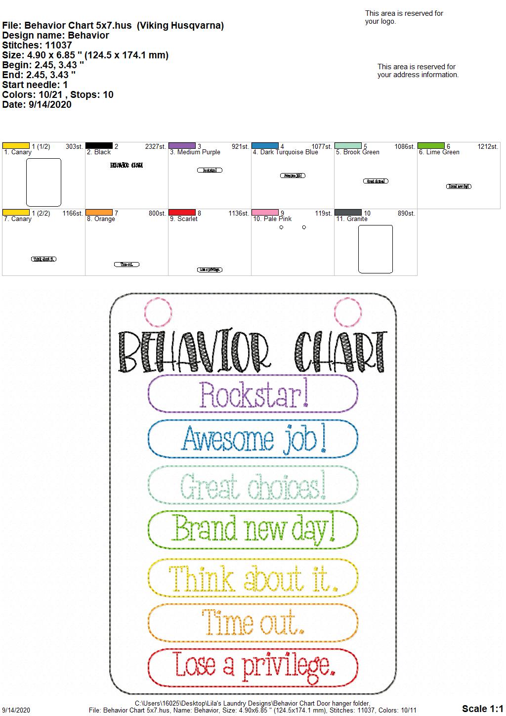 Behavior Chart Door Hanger - 3 sizes - Digital Embroidery Design