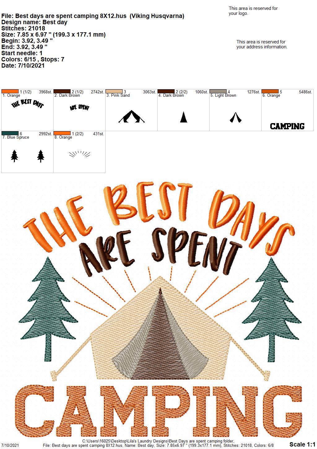 The Best Days are Spent Camping - 3 sizes- Digital Embroidery Design