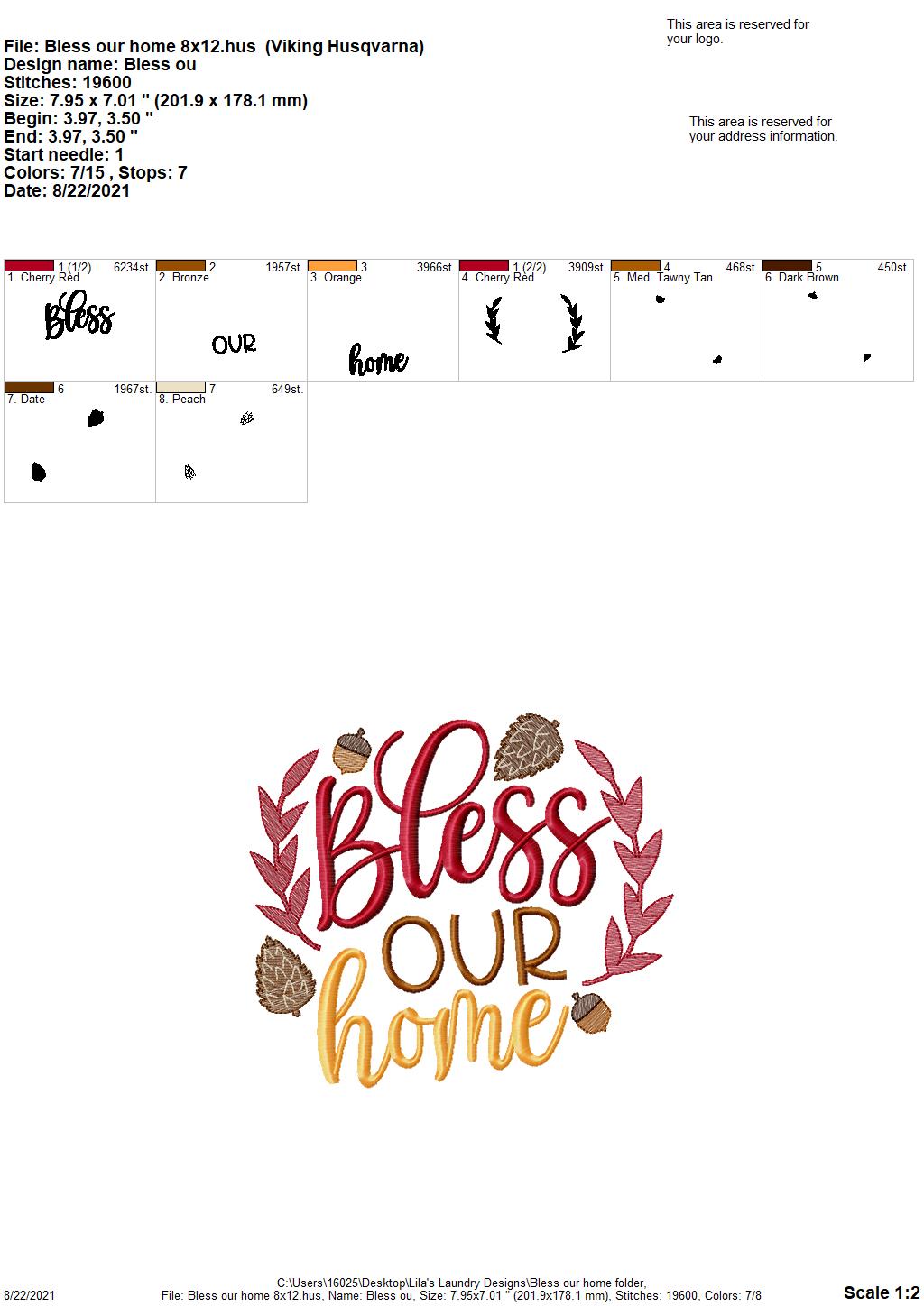 Bless Our Home - 4 sizes- Digital Embroidery Design