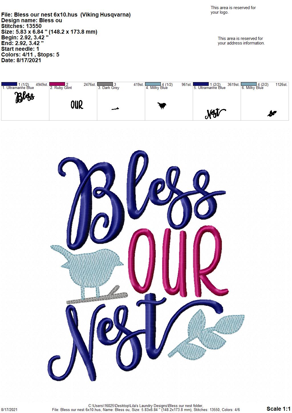 Bless Our Nest - 4 sizes- Digital Embroidery Design