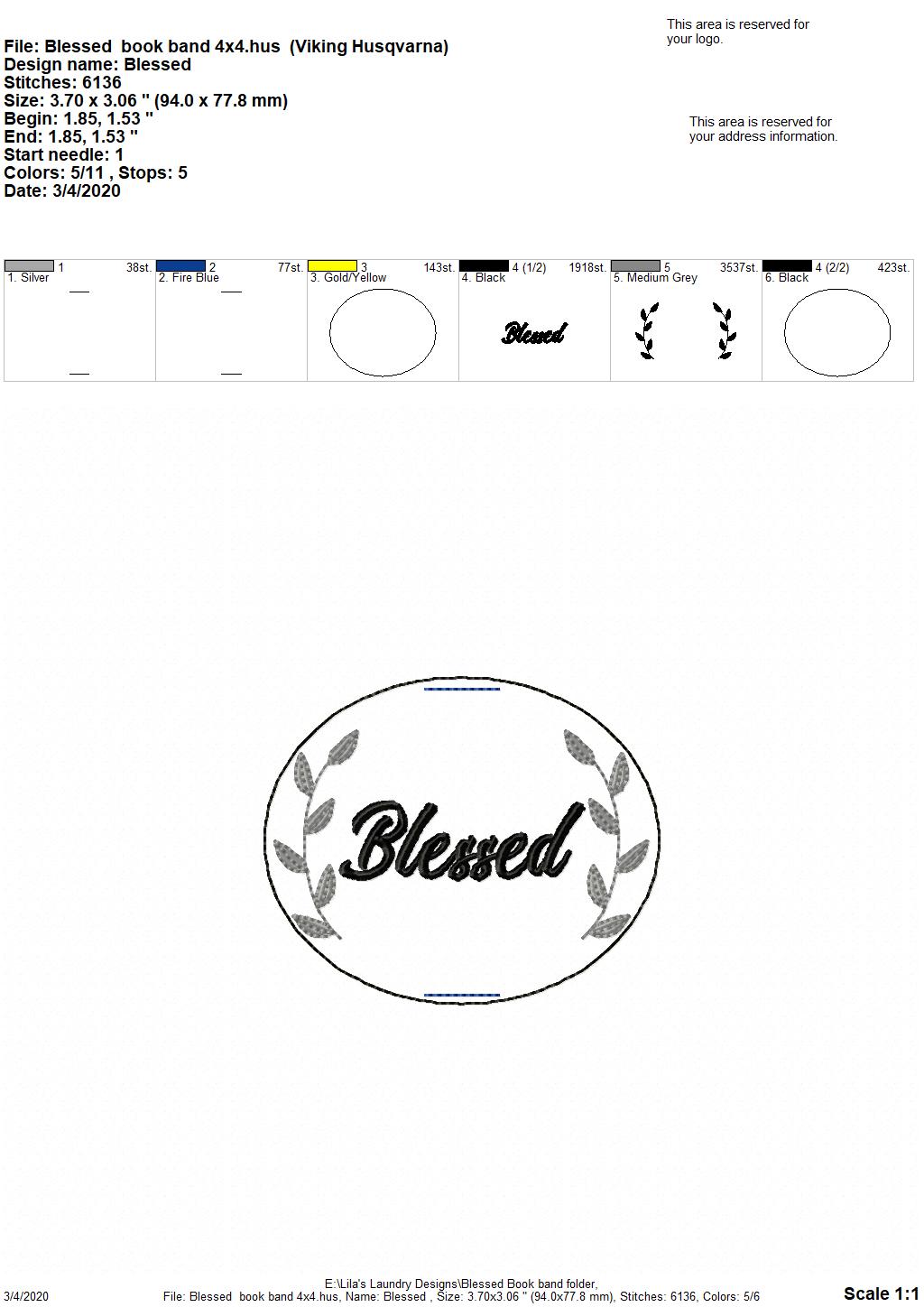 Blessed Book Band - Digital Embroidery Design