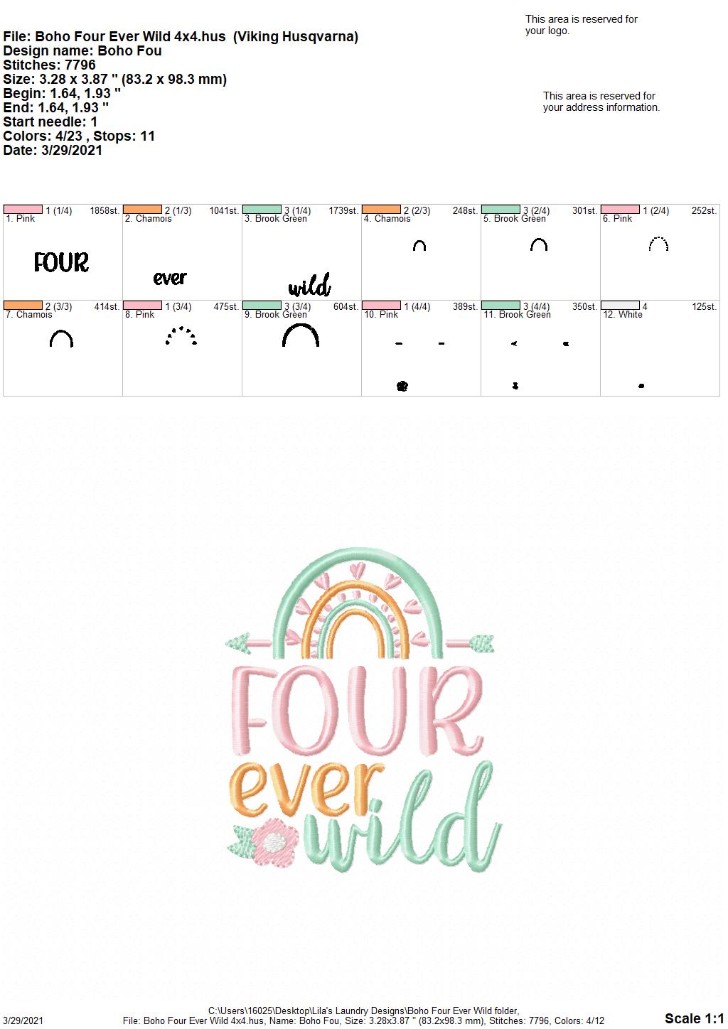 Boho Four Ever Wild- 4 sizes- Digital Embroidery Design