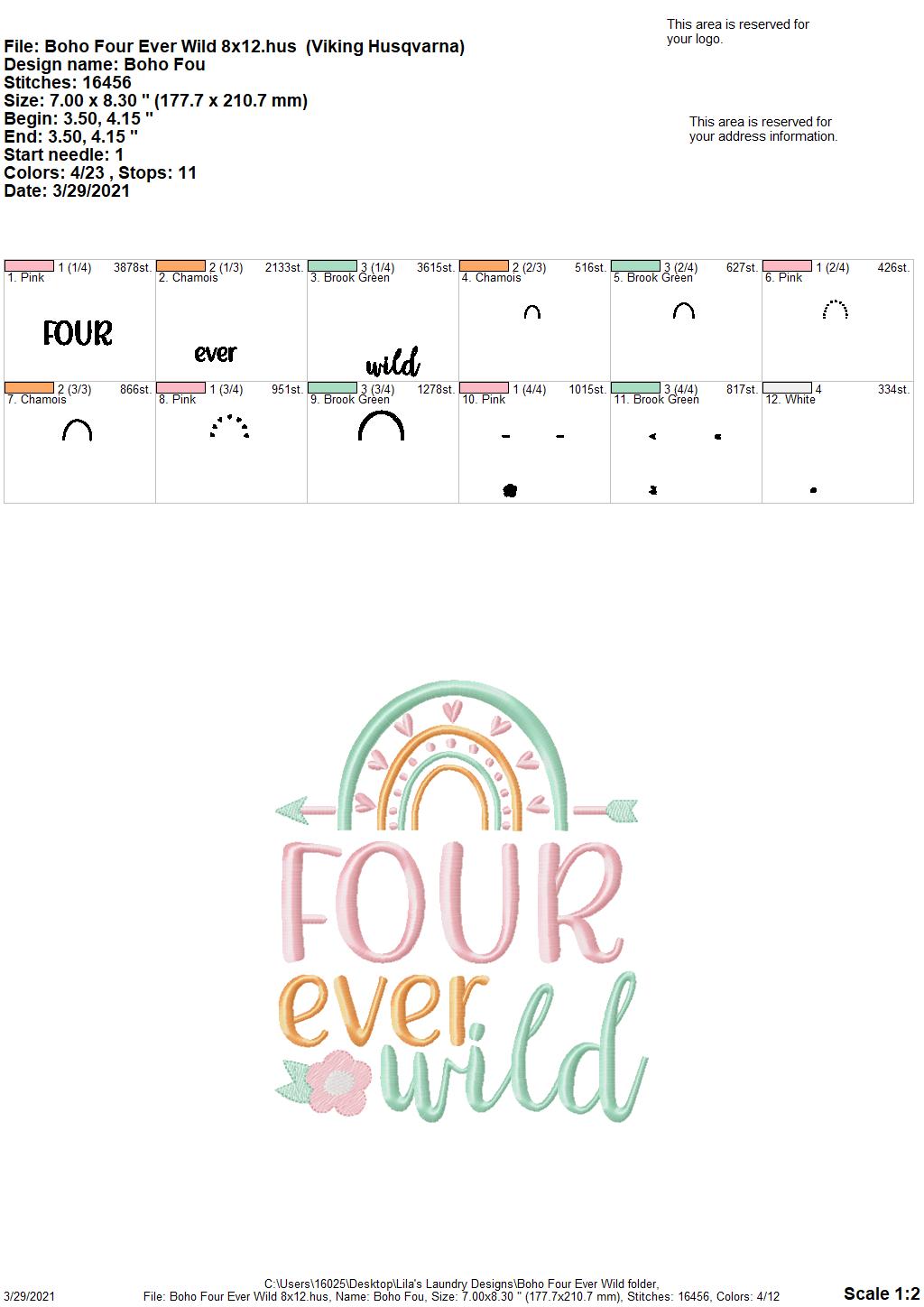 Boho Four Ever Wild- 4 sizes- Digital Embroidery Design