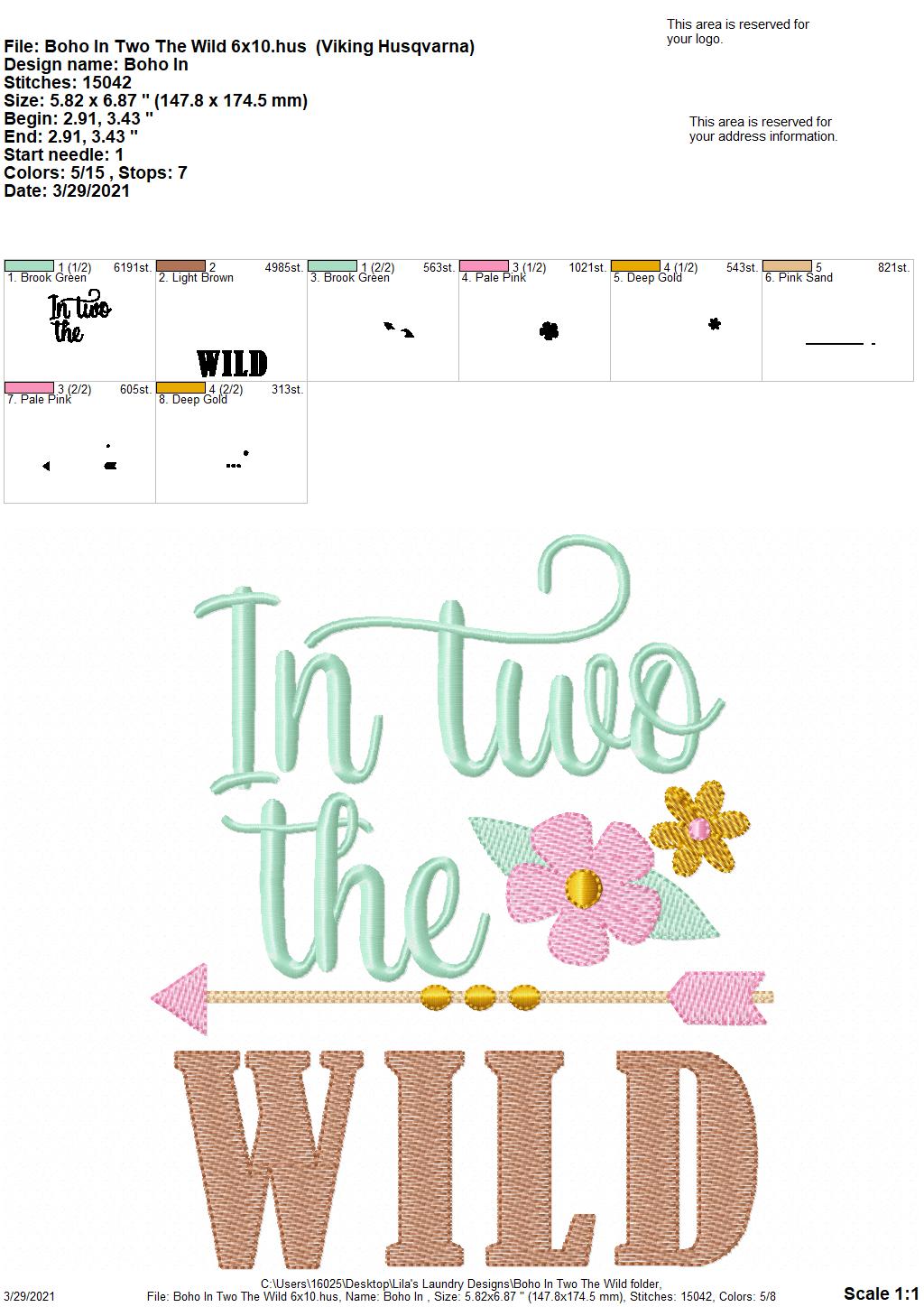 Boho In Two the Wild- 3 sizes- Digital Embroidery Design