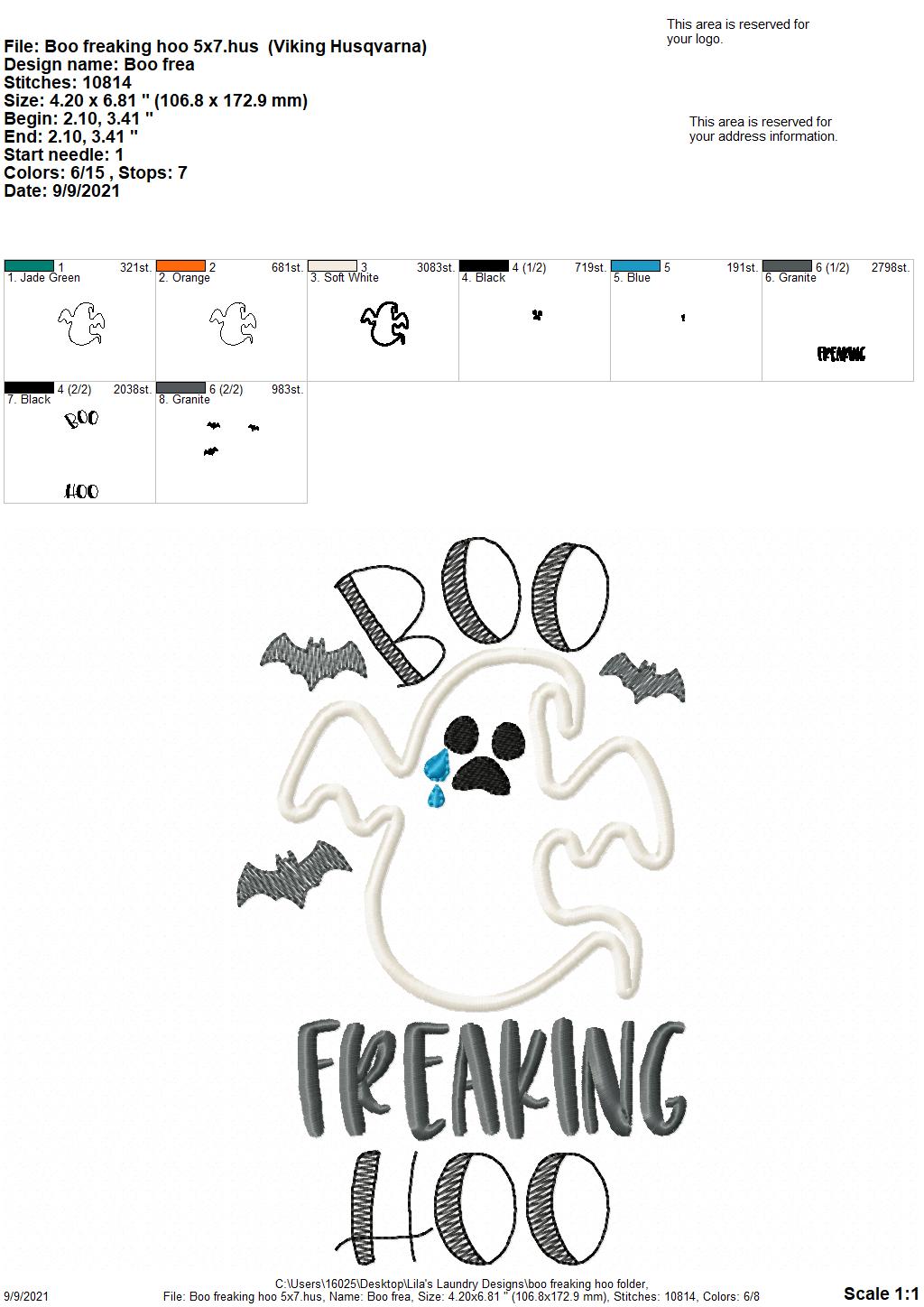 Boo Freaking Hoo - 2 sizes- Digital Embroidery Design