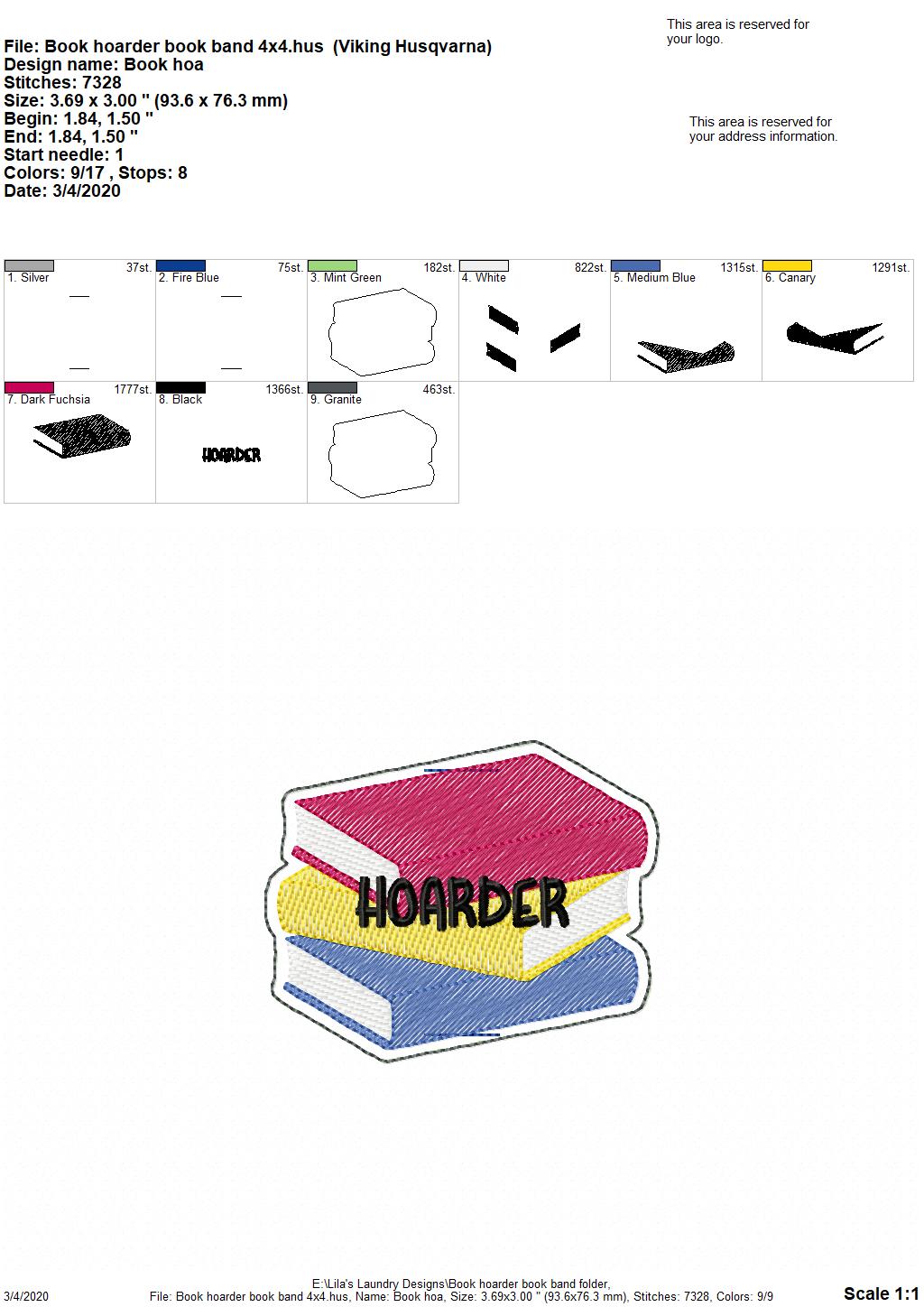 Book Hoarder - Book Band - Digital Embroidery Design
