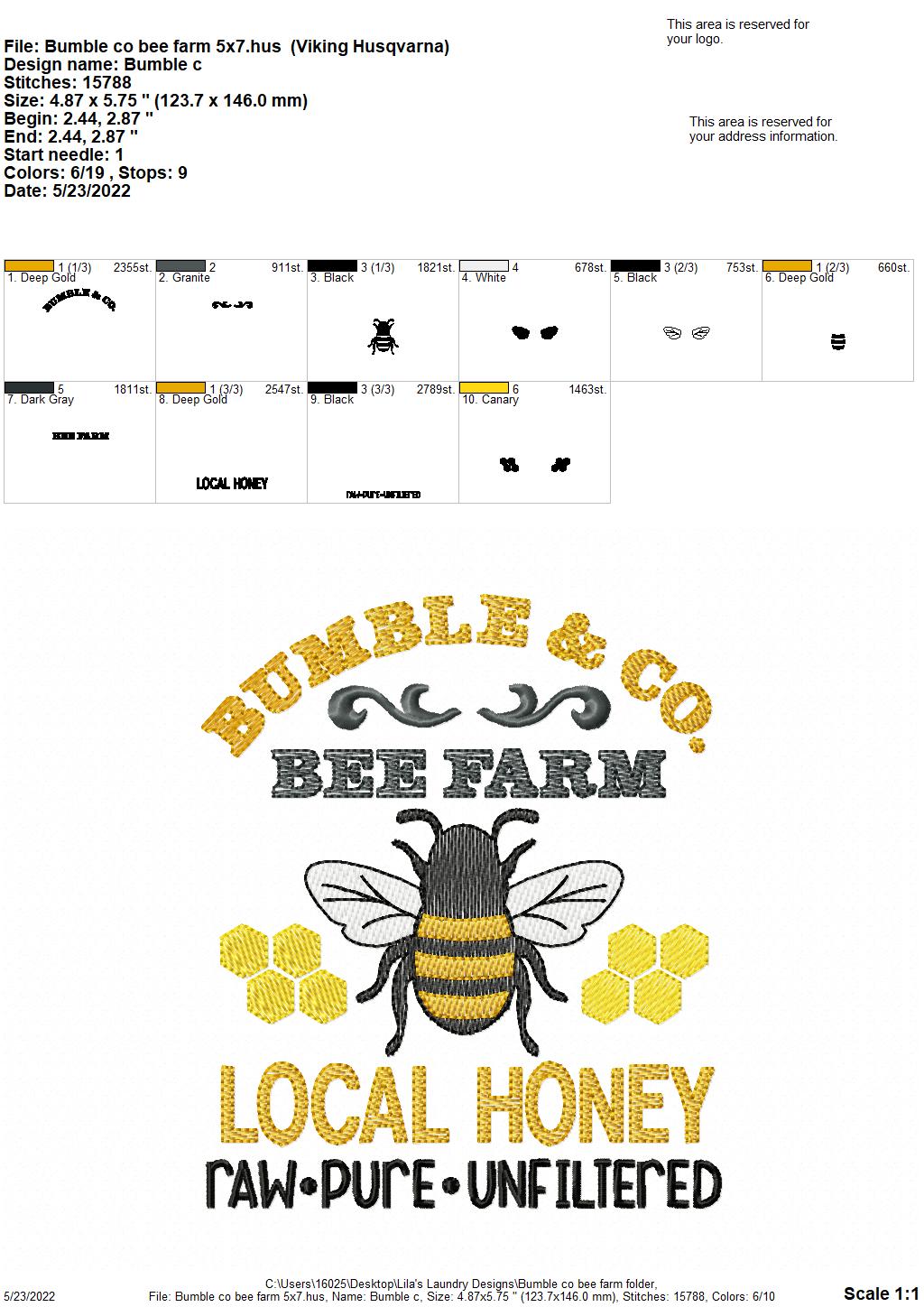 Bumble & Co Bee Farm - 3 sizes- Digital Embroidery Design