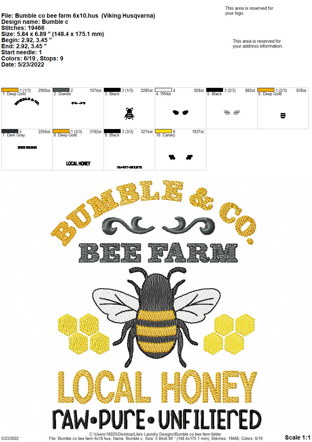 Bumble & Co Bee Farm - 3 sizes- Digital Embroidery Design
