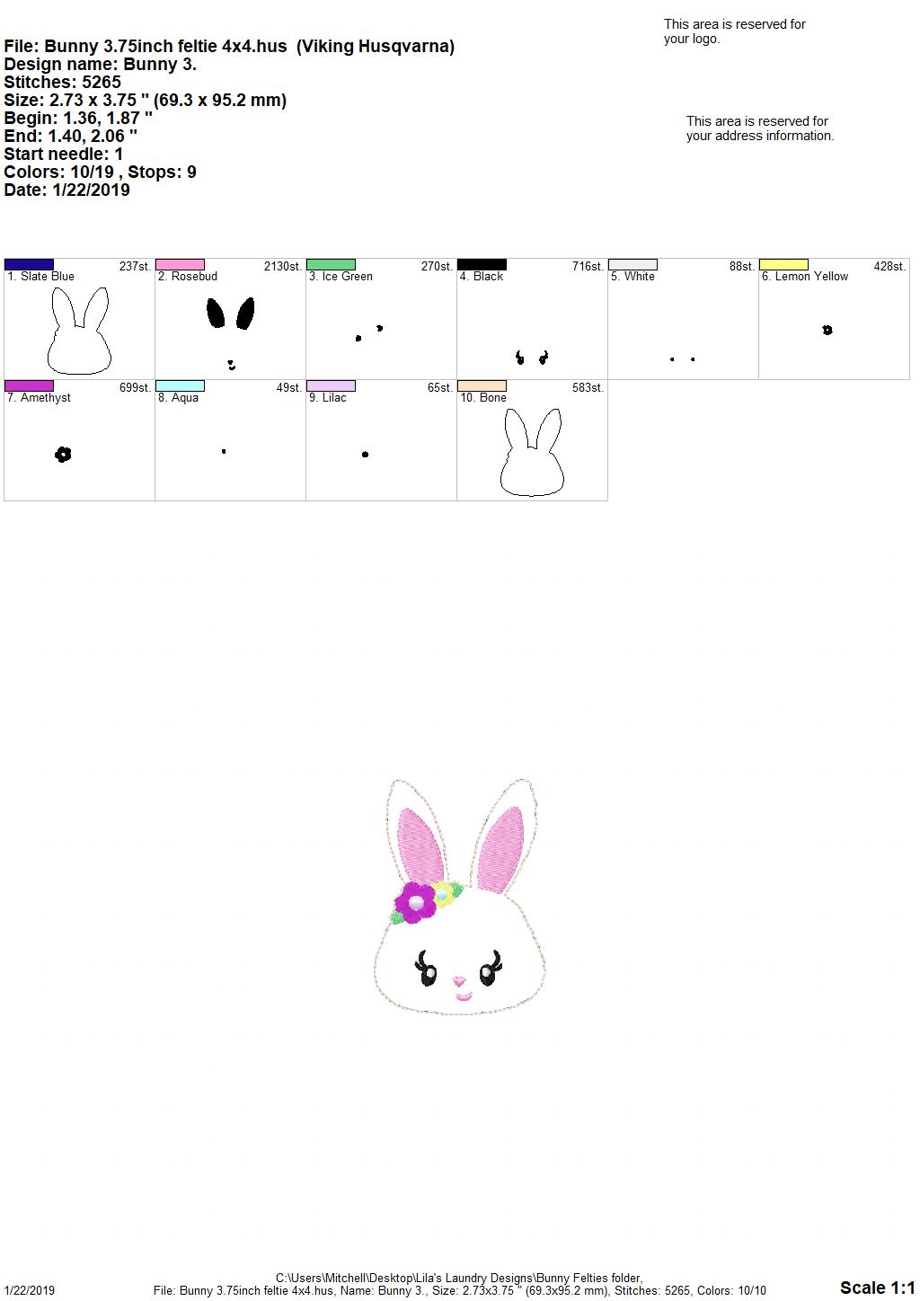 Girl Bunny Felties - 3 sizes- Digital Embroidery Design