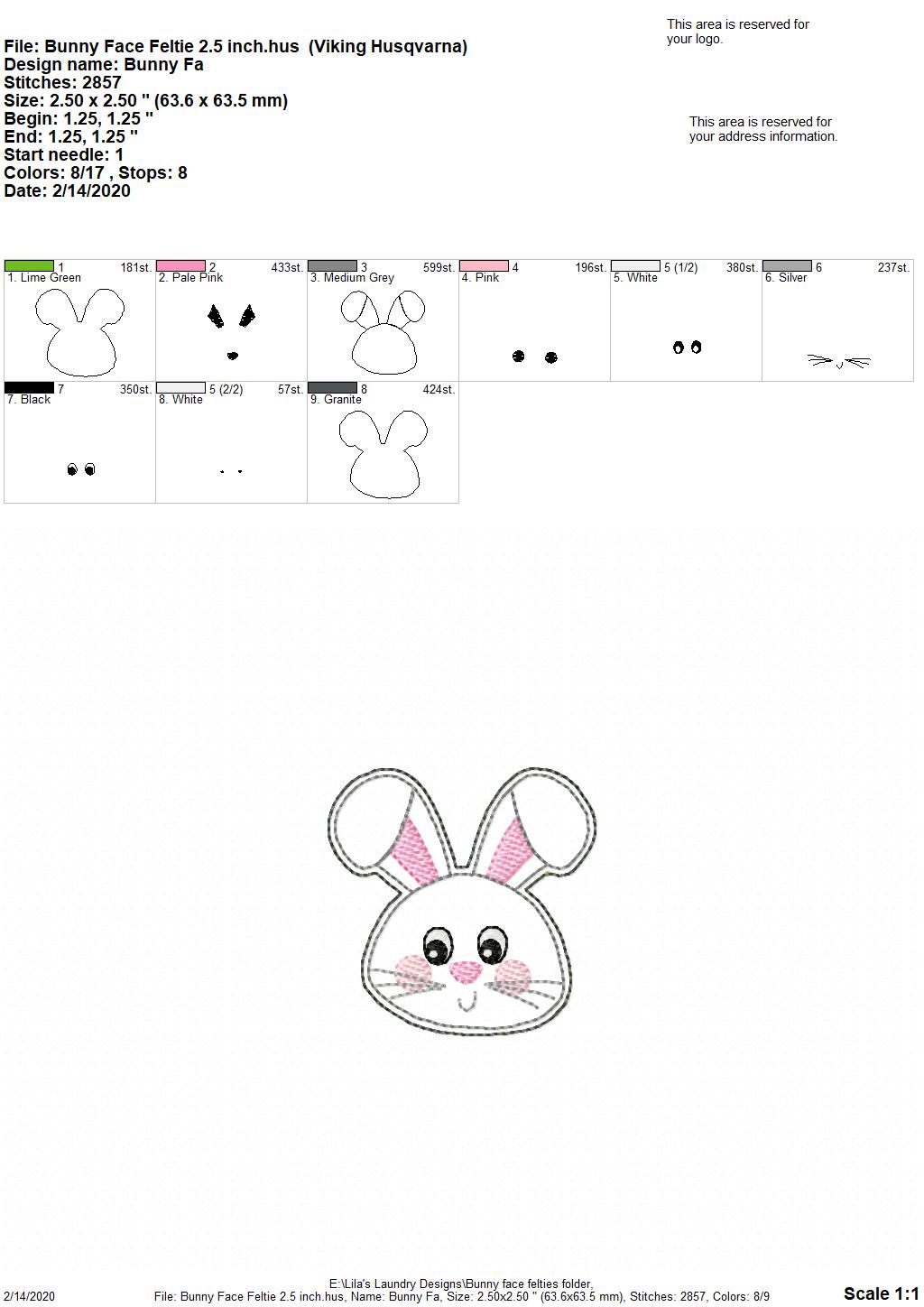 Bunny Face Felties - 4 sizes - 4x4 and 5x7 Grouped- Digital Embroidery Design