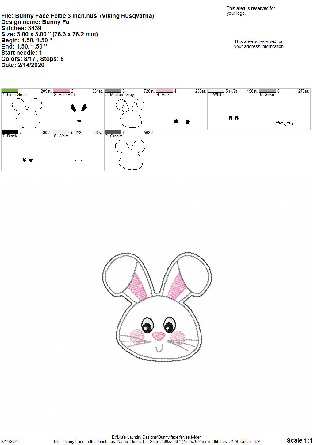 Bunny Face Felties - 4 sizes - 4x4 and 5x7 Grouped- Digital Embroidery Design