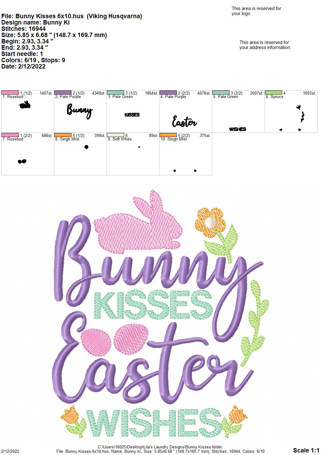 Bunny Kisses - 3 sizes- Digital Embroidery Design