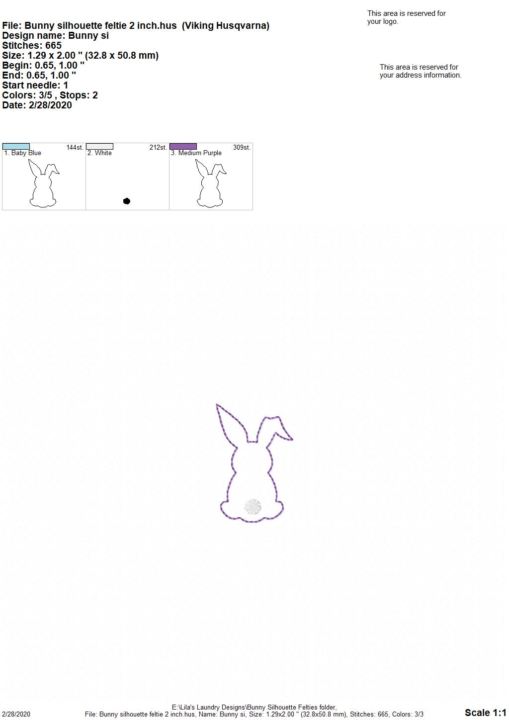 Bunny Silhouette Felties - 4 sizes - 4x4 and 5x7 Grouped- Digital Embroidery Design