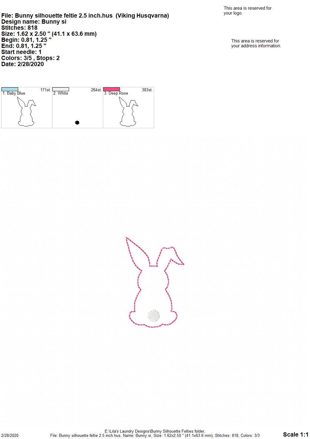 Bunny Silhouette Felties - 4 sizes - 4x4 and 5x7 Grouped- Digital Embroidery Design