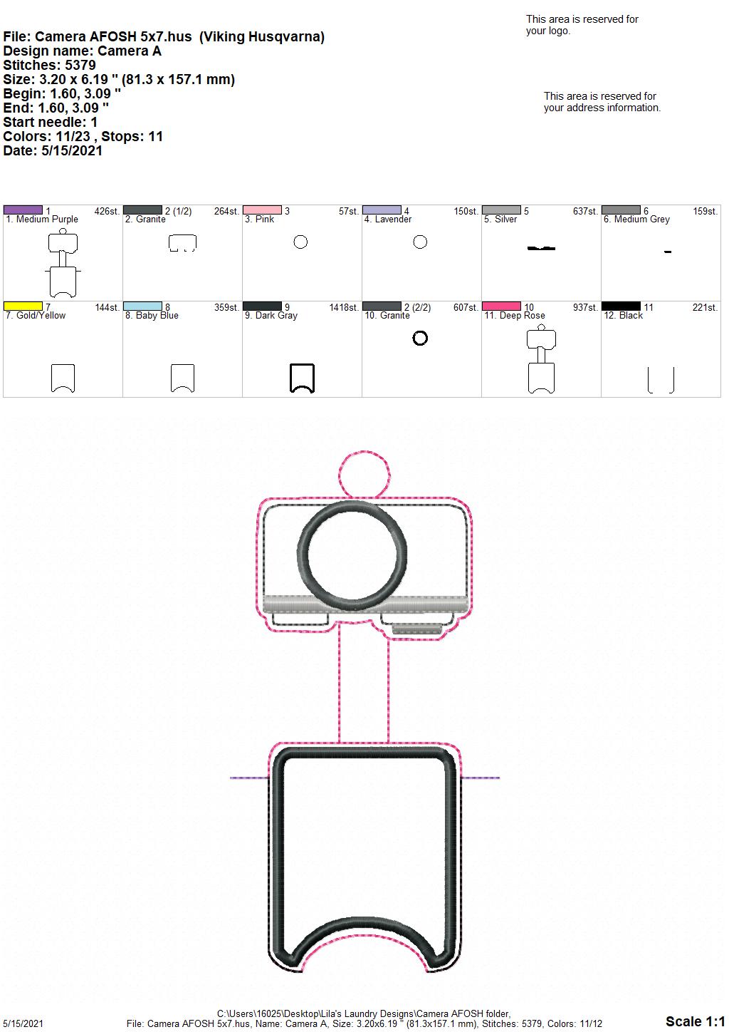 Camera Applique Fold Over Sanitizer Holder 5x7- DIGITAL Embroidery DESIGN