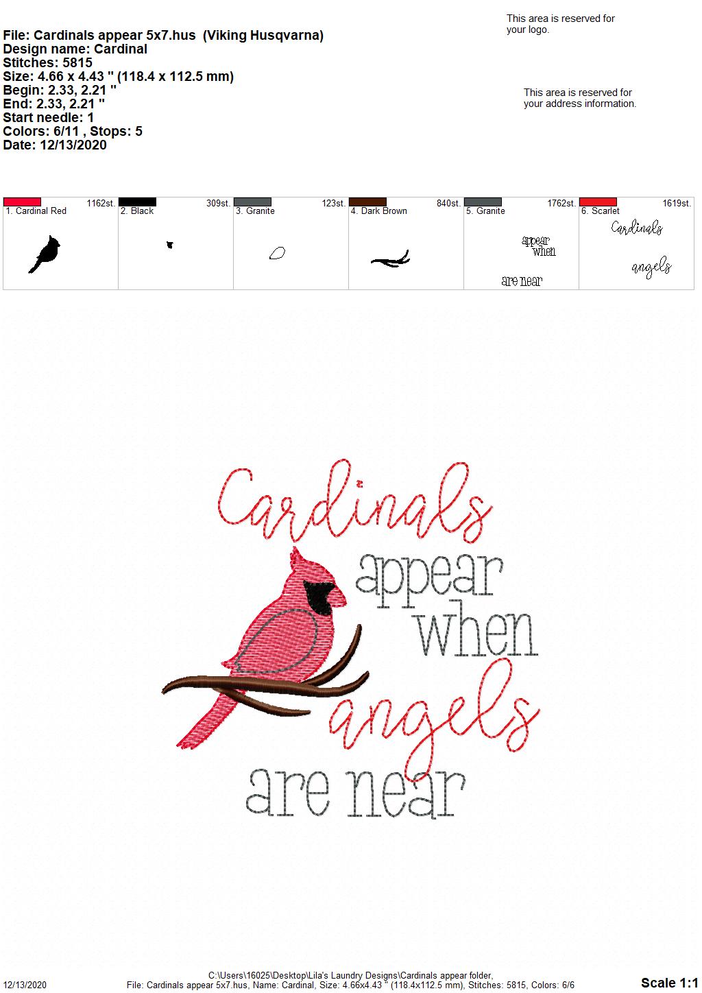 Cardinals Appear -2 sizes - Digital Embroidery Design