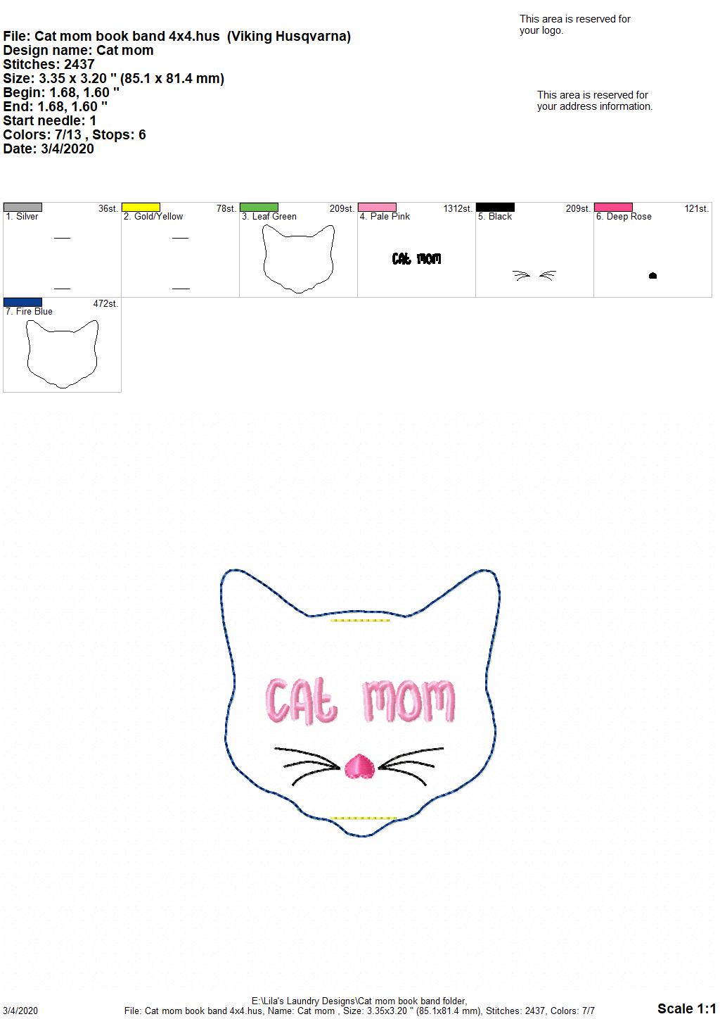 Cat Mom - Book Band - Digital Embroidery Design