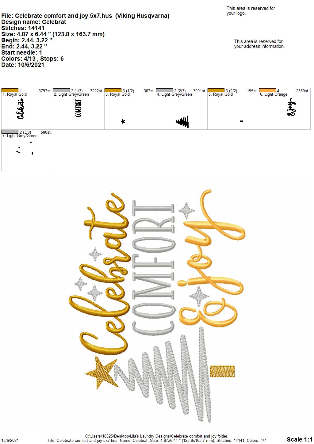 Celebrate Comfort and Joy - 3 sizes- Digital Embroidery Design