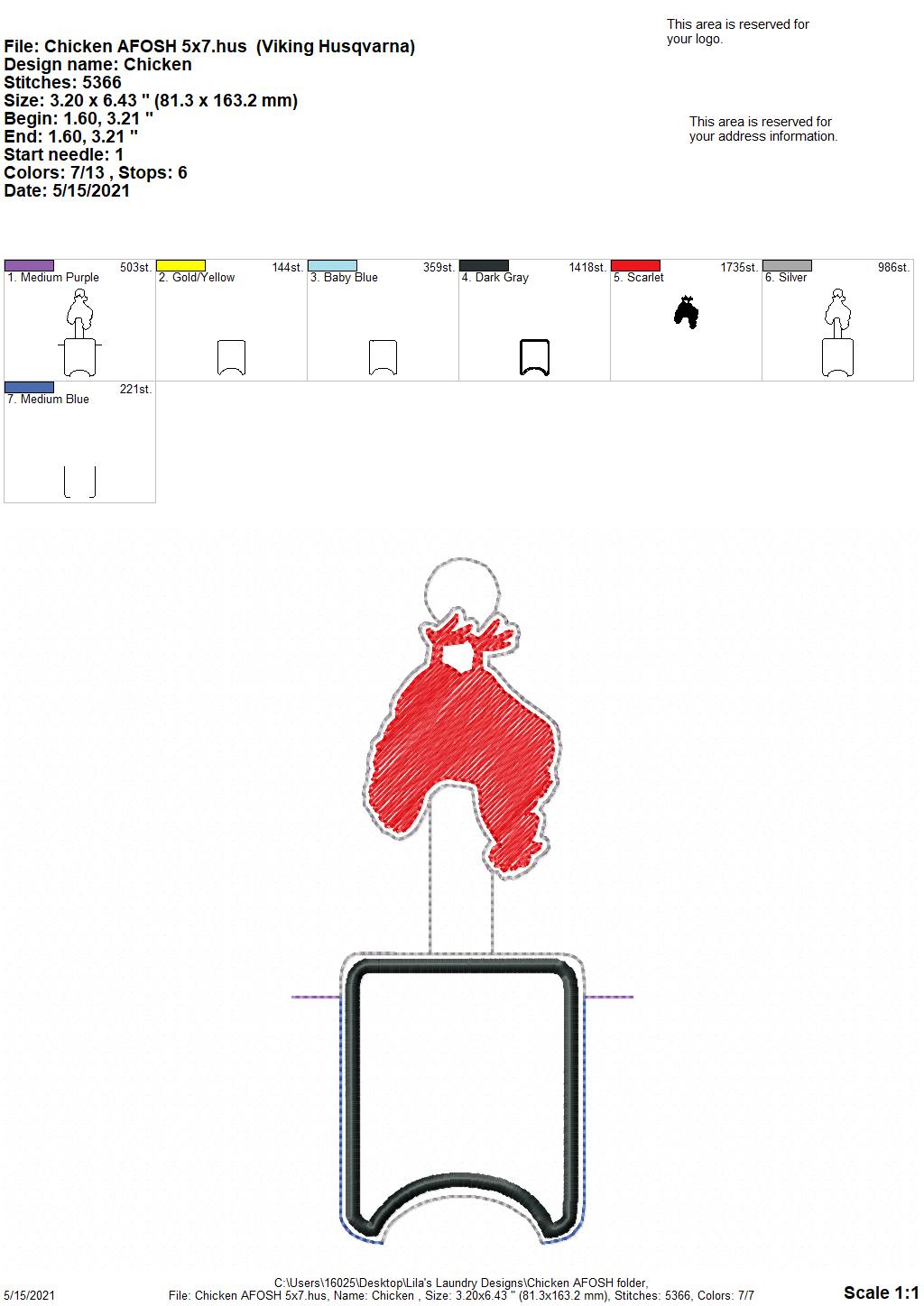 Chicken Applique Fold Over Sanitizer Holder 5x7- DIGITAL Embroidery DESIGN
