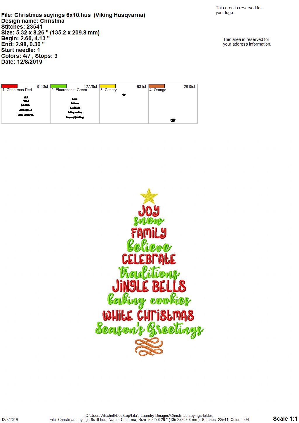 Christmas Sayings 5x7 & 6x10 - Digital Embroidery Design