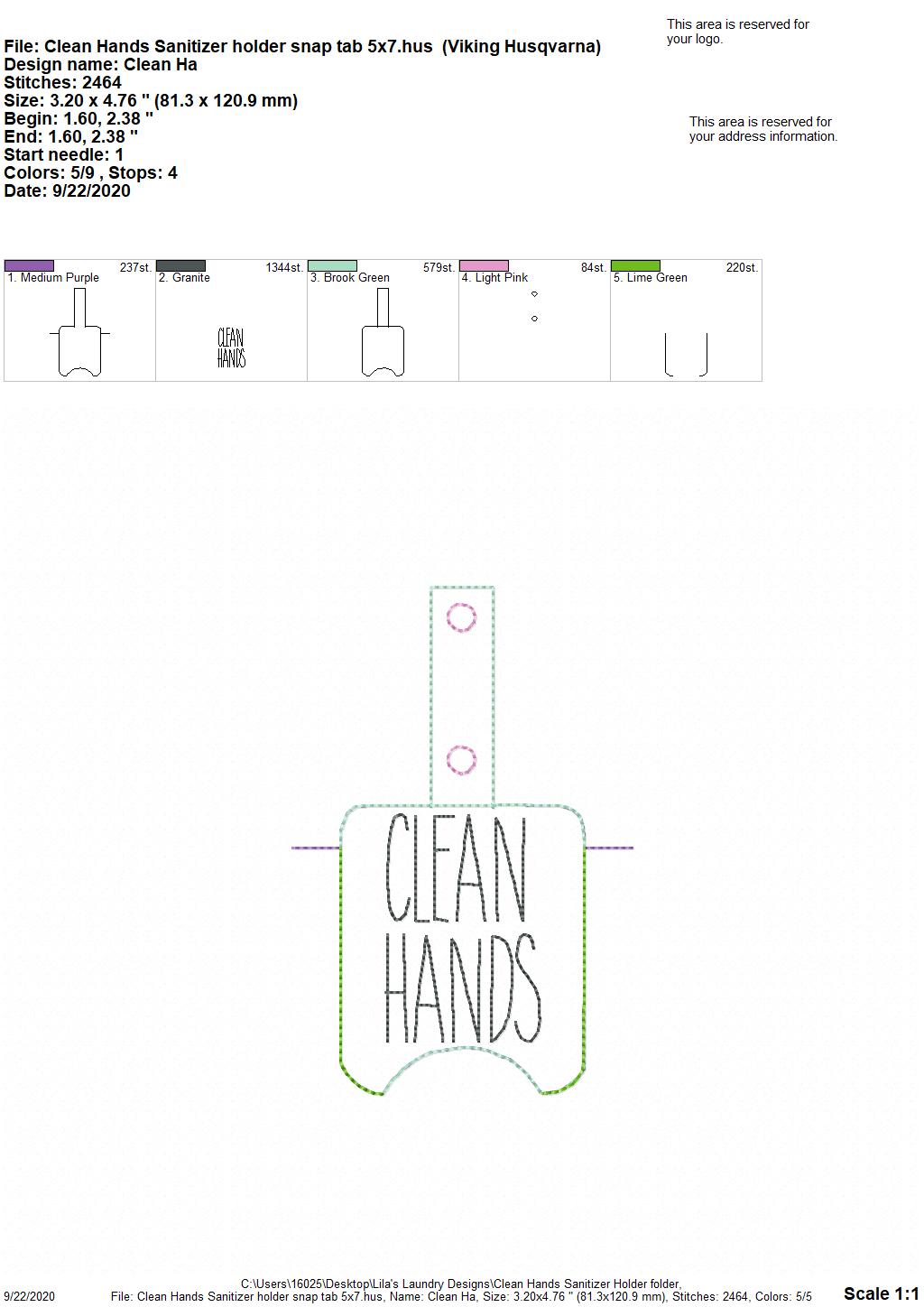 Clean Hands Sanitizer Holders - DIGITAL Embroidery DESIGN