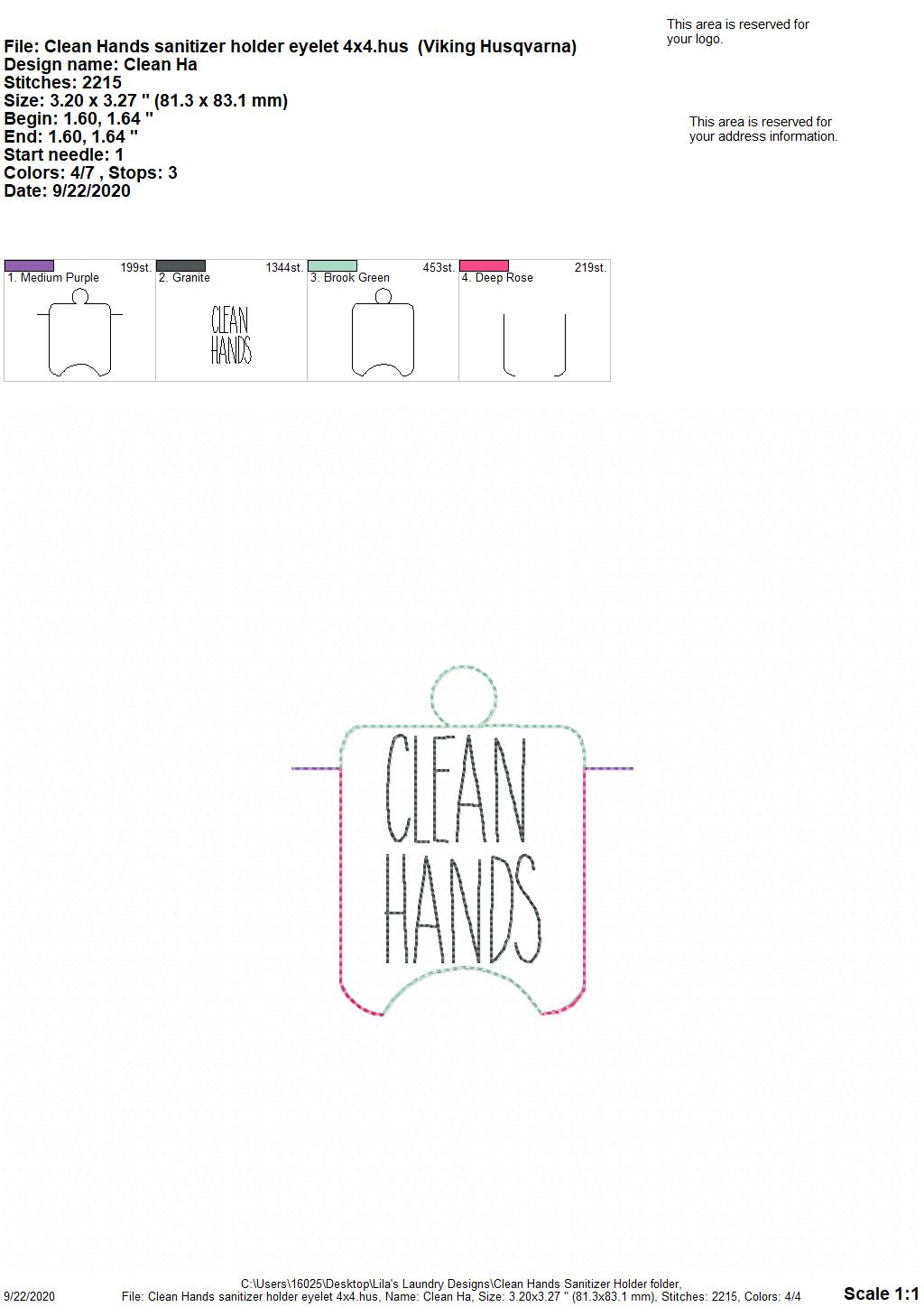 Clean Hands Sanitizer Holders - DIGITAL Embroidery DESIGN