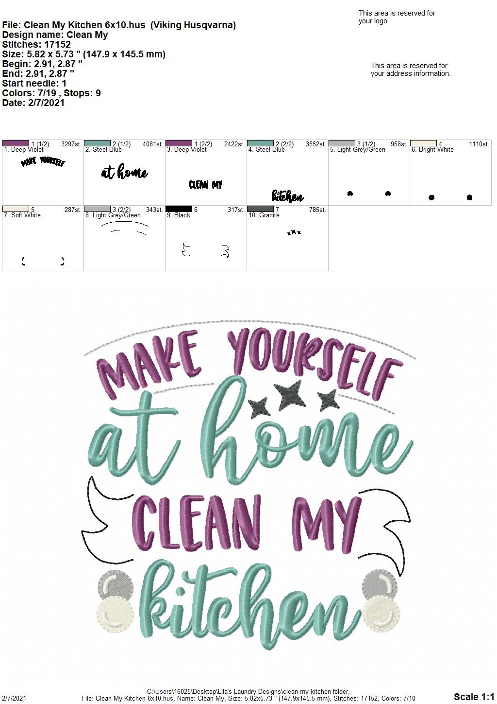 Clean My Kitchen - 3 sizes- Digital Embroidery Design