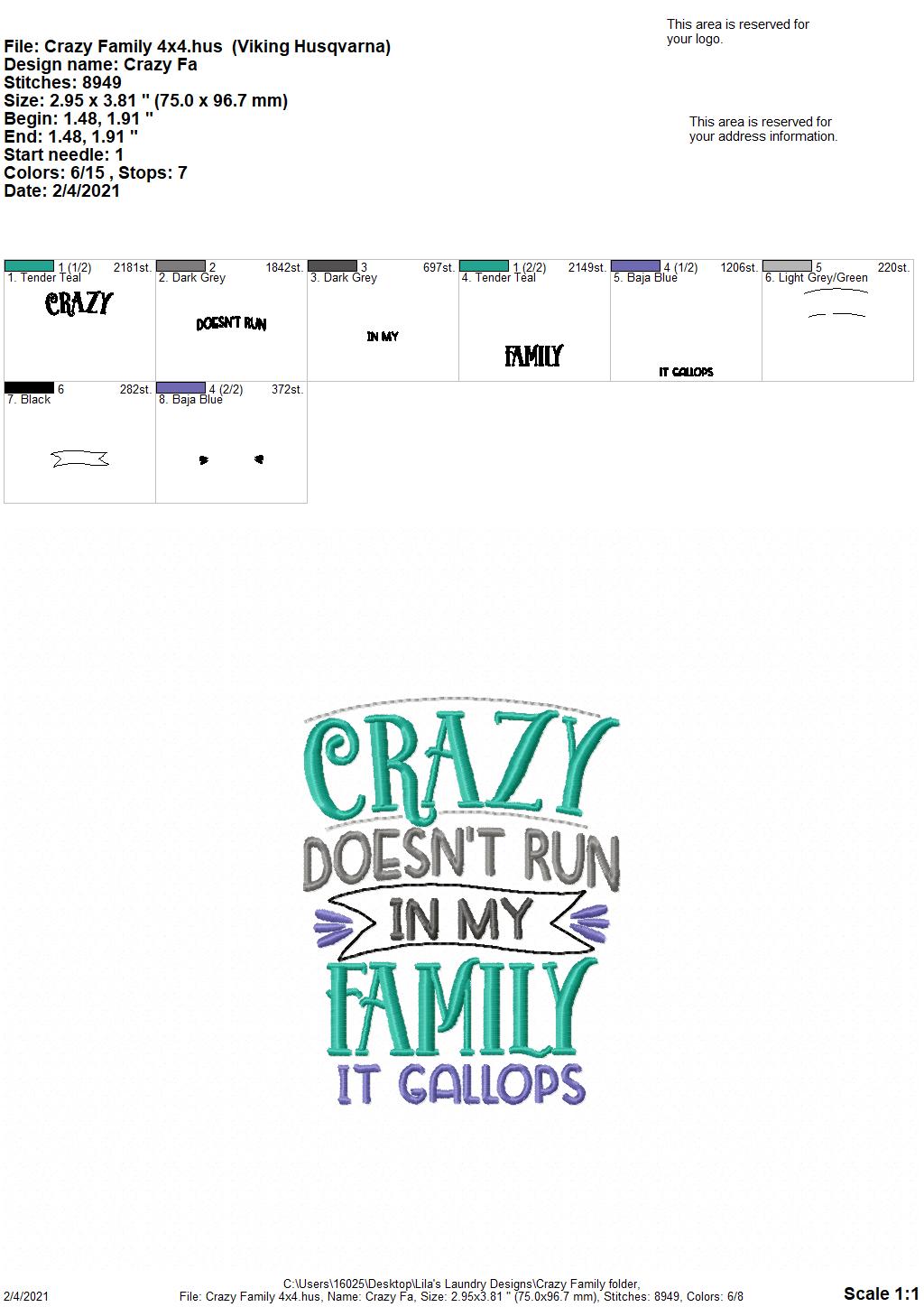 Crazy Family - 3 sizes- Digital Embroidery Design