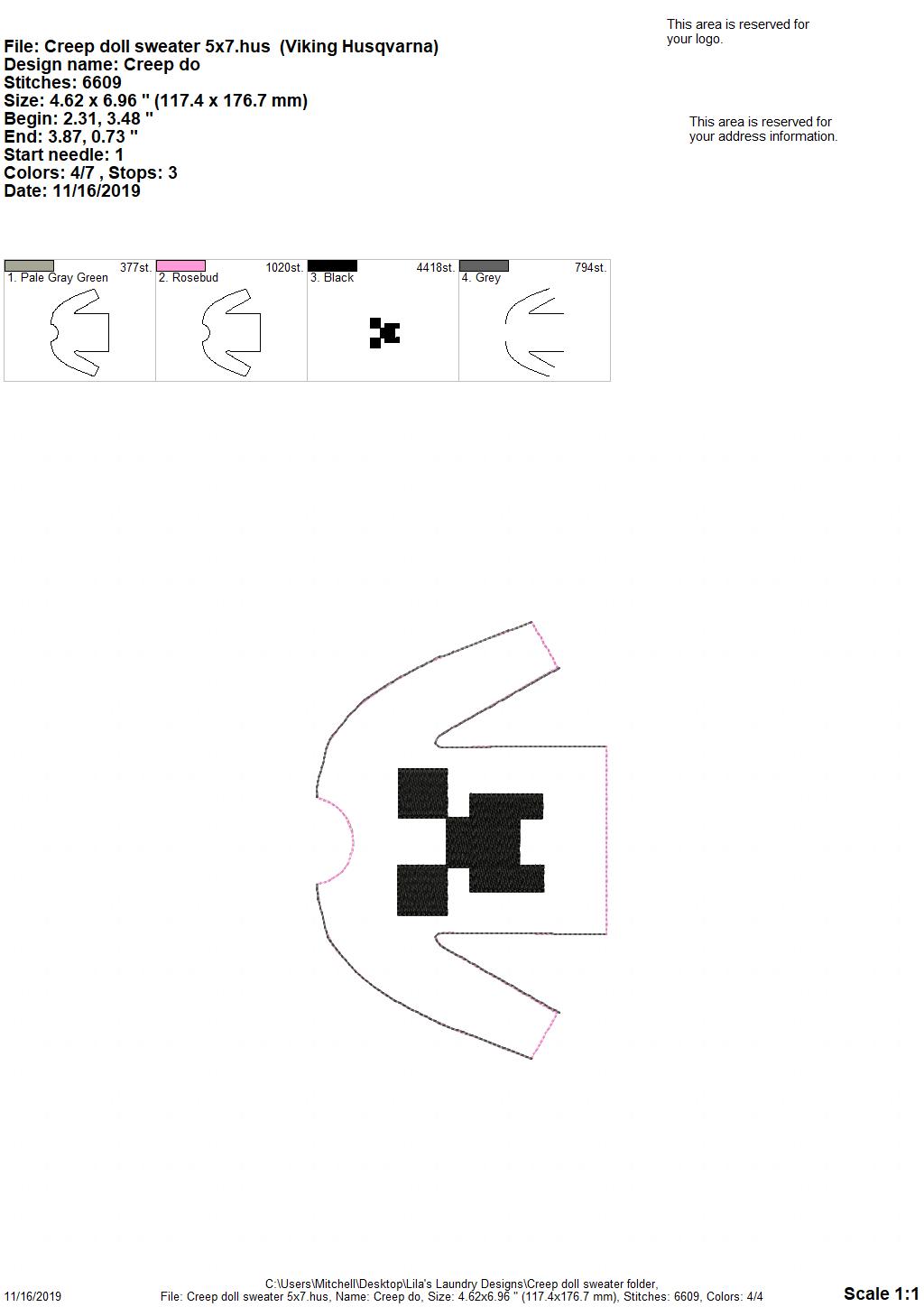 Creep Doll Sweater 5x7 - Digital Embroidery Design