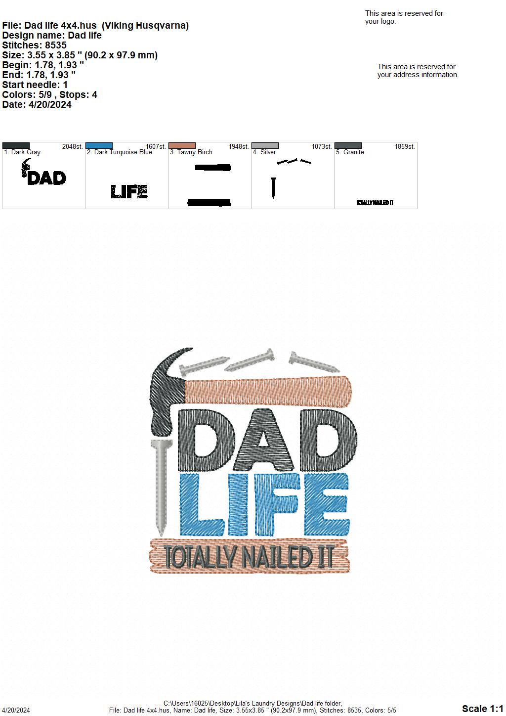 Dad Life - 4 Sizes - Digital Embroidery Design
