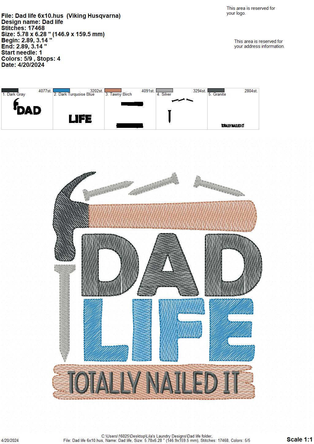 Dad Life - 4 Sizes - Digital Embroidery Design