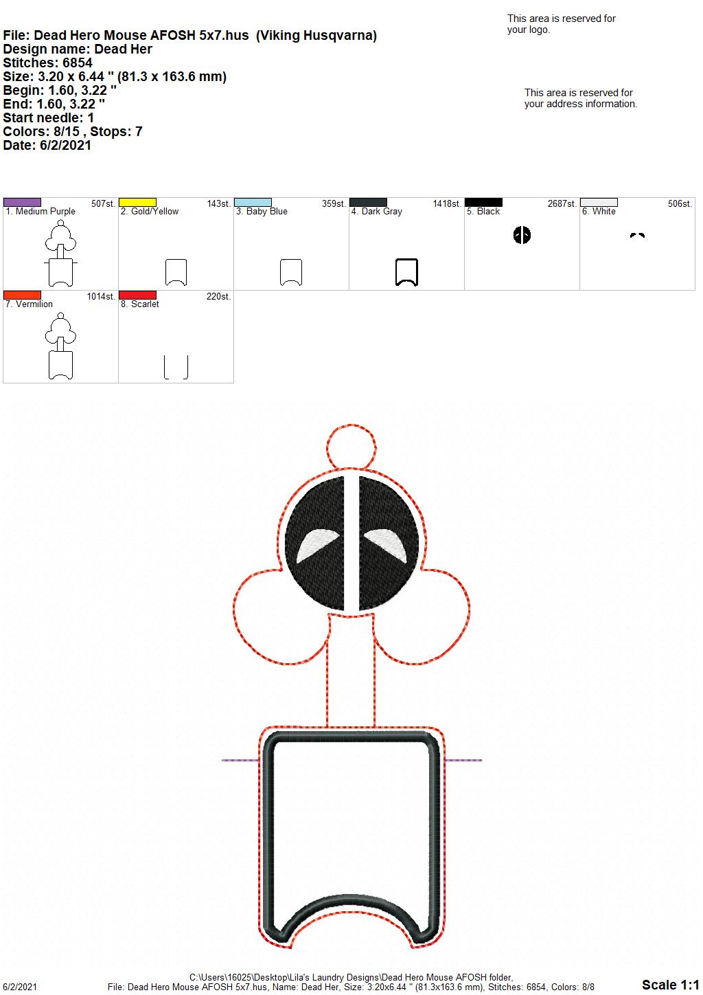 Dead Hero Mouse Applique Fold Over Sanitizer Holder 5x7- DIGITAL Embroidery DESIGN