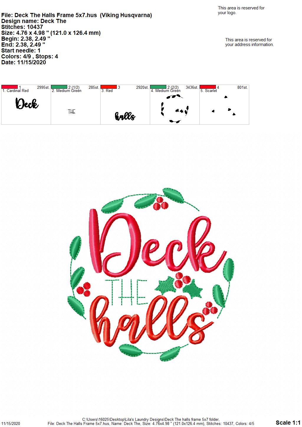Deck the halls frame - Digital Embroidery Design