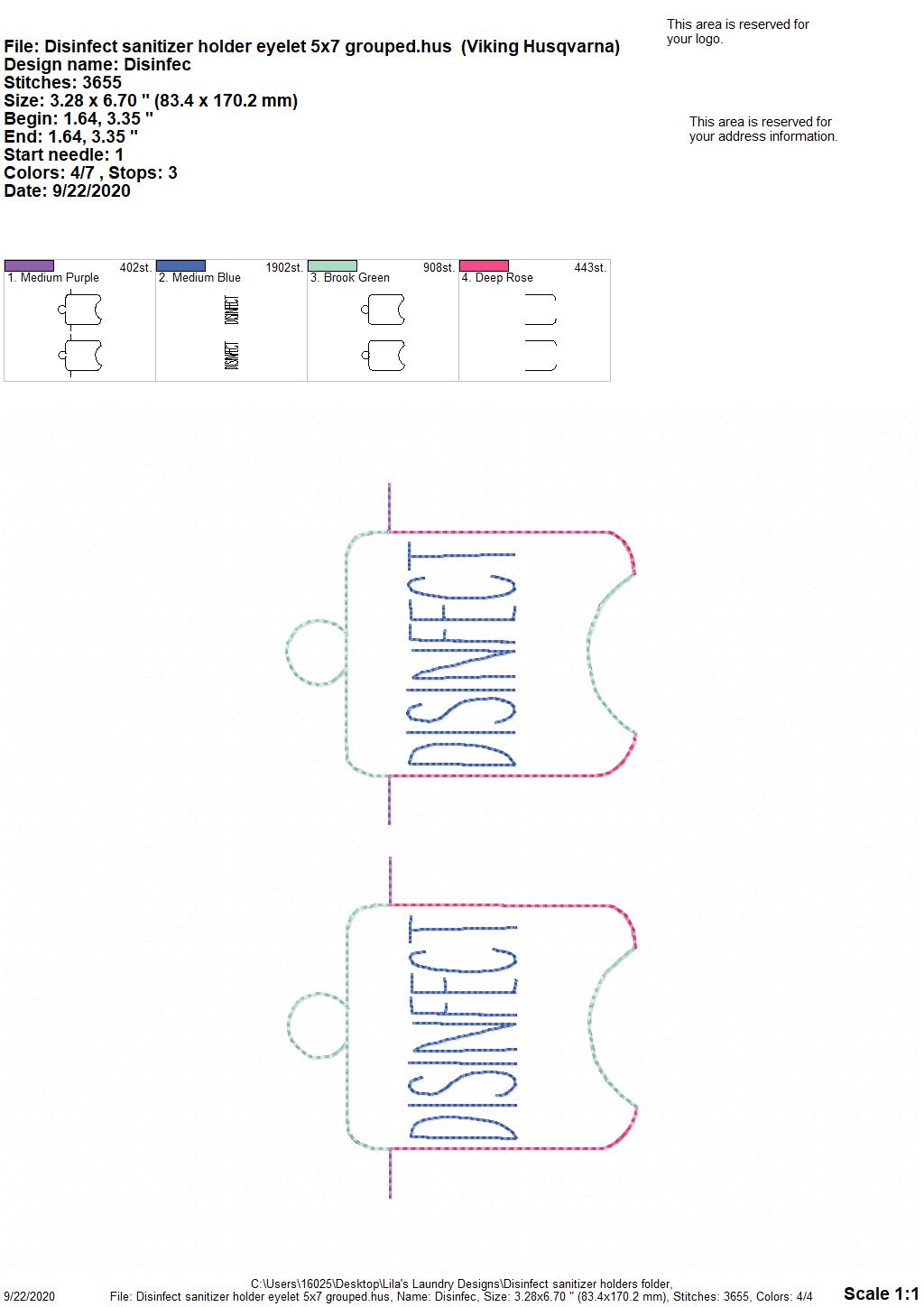 Disinfect Sanitizer Holders - DIGITAL Embroidery DESIGN