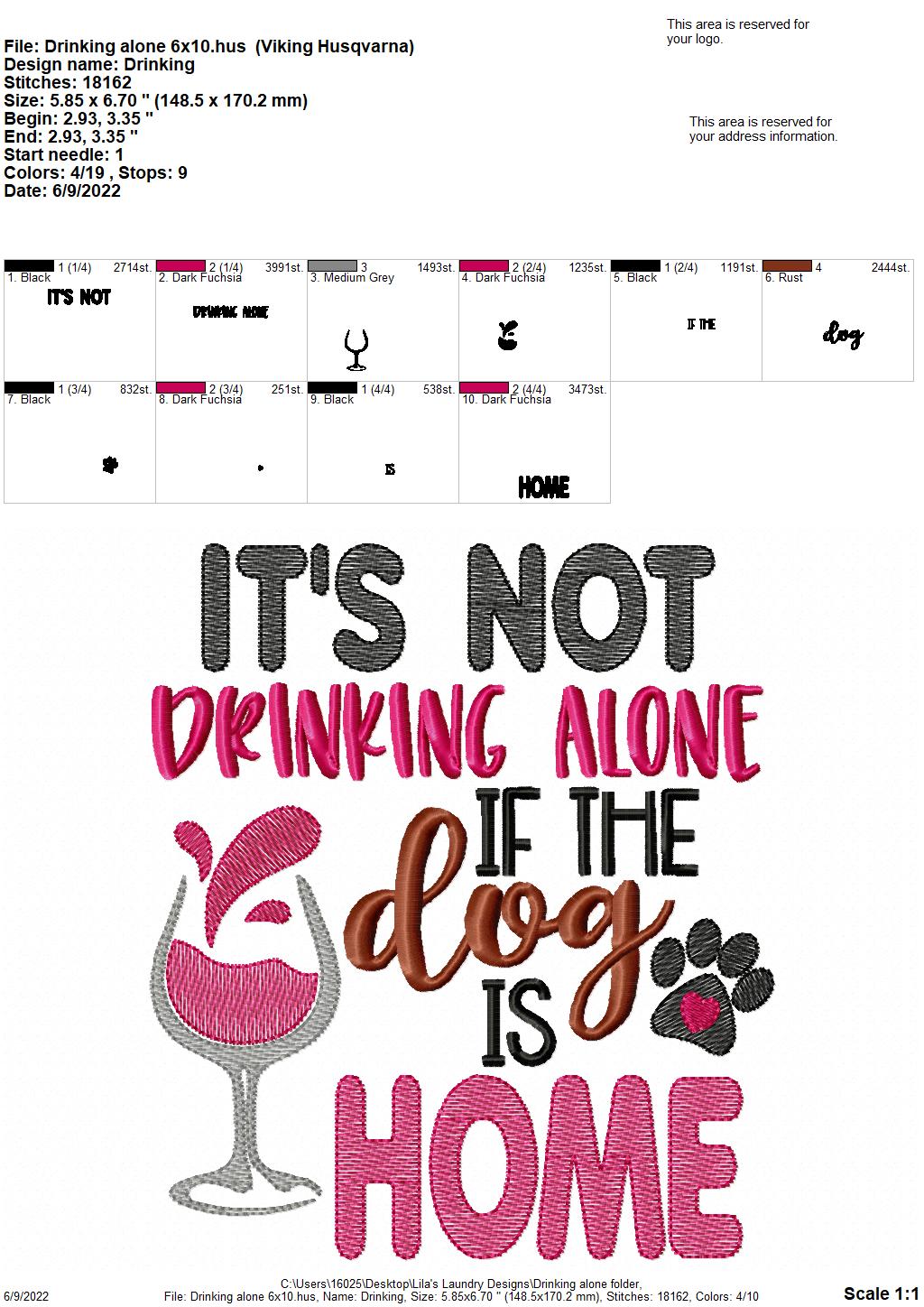 Drinking Alone - 3 sizes- Digital Embroidery Design
