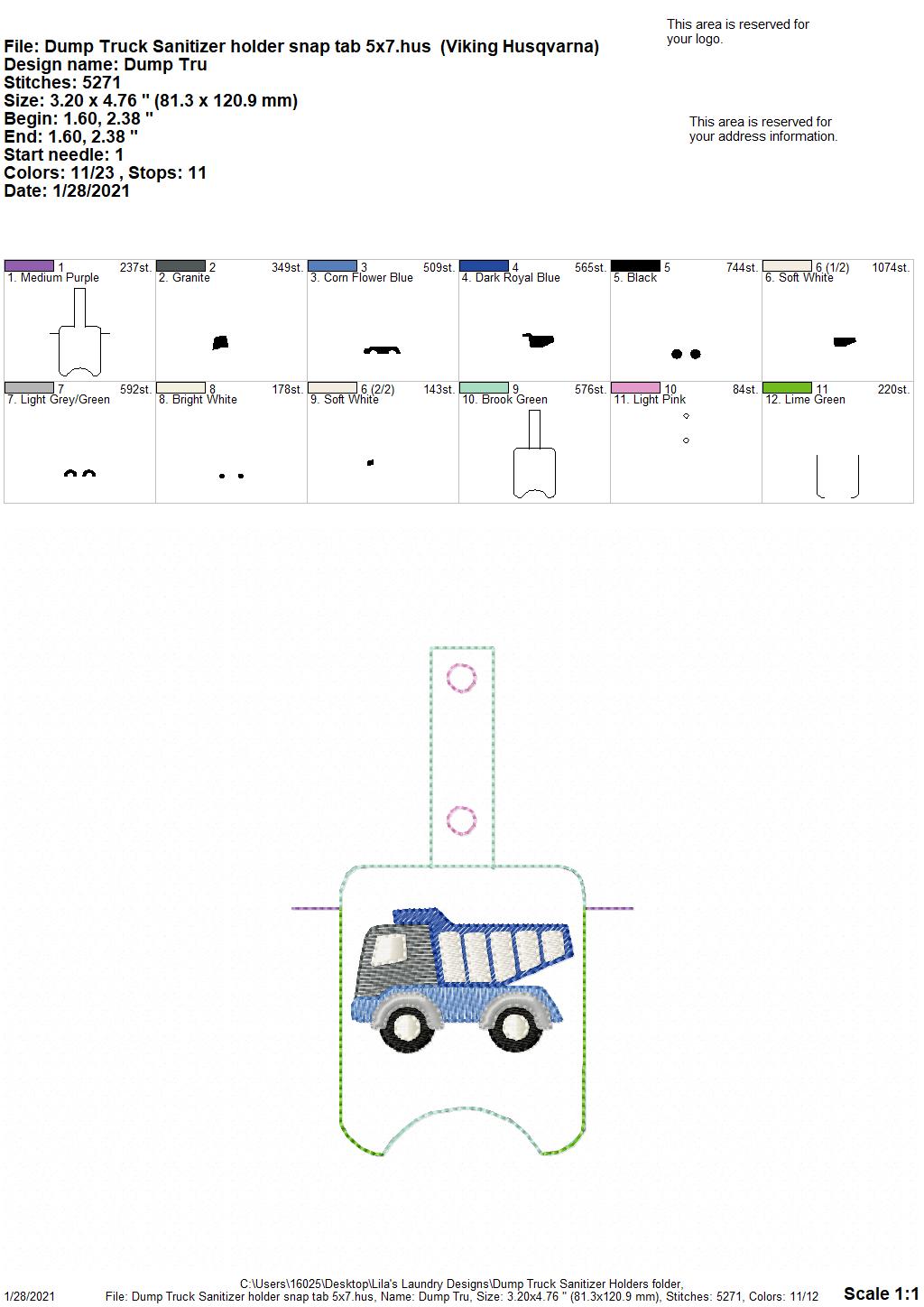 Dump Truck Sanitizer Holders - DIGITAL Embroidery DESIGN
