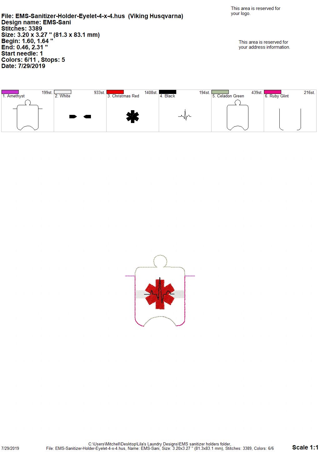 EMS Sanitizer Holder - DIGITAL Embroidery DESIGN