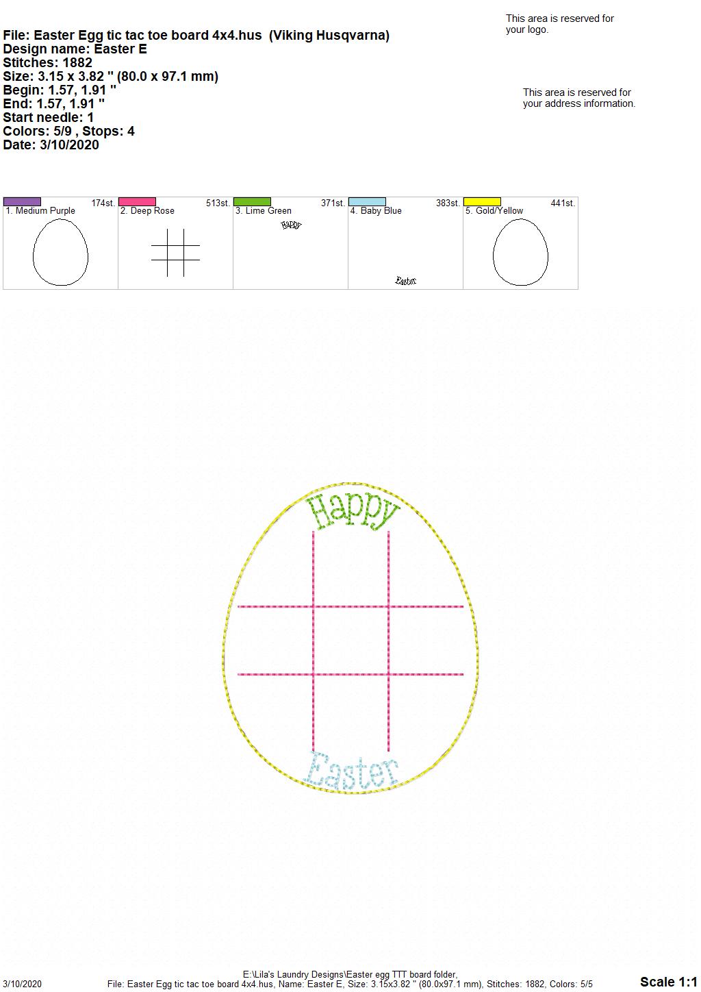 Easter Egg Tic Tac Toe Board - Digital Embroidery Design