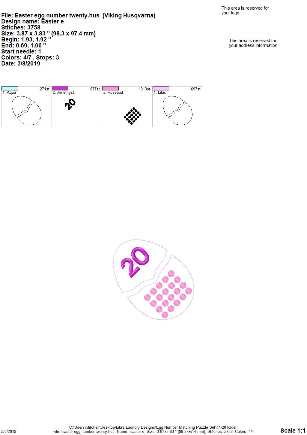 Egg Number Matching Puzzle Set - Digital Embroidery Design