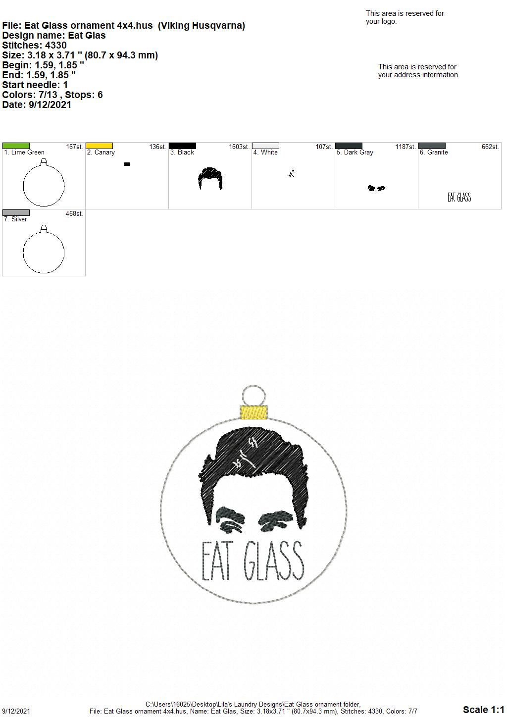 Eat Glass Ornament - Digital Embroidery Design