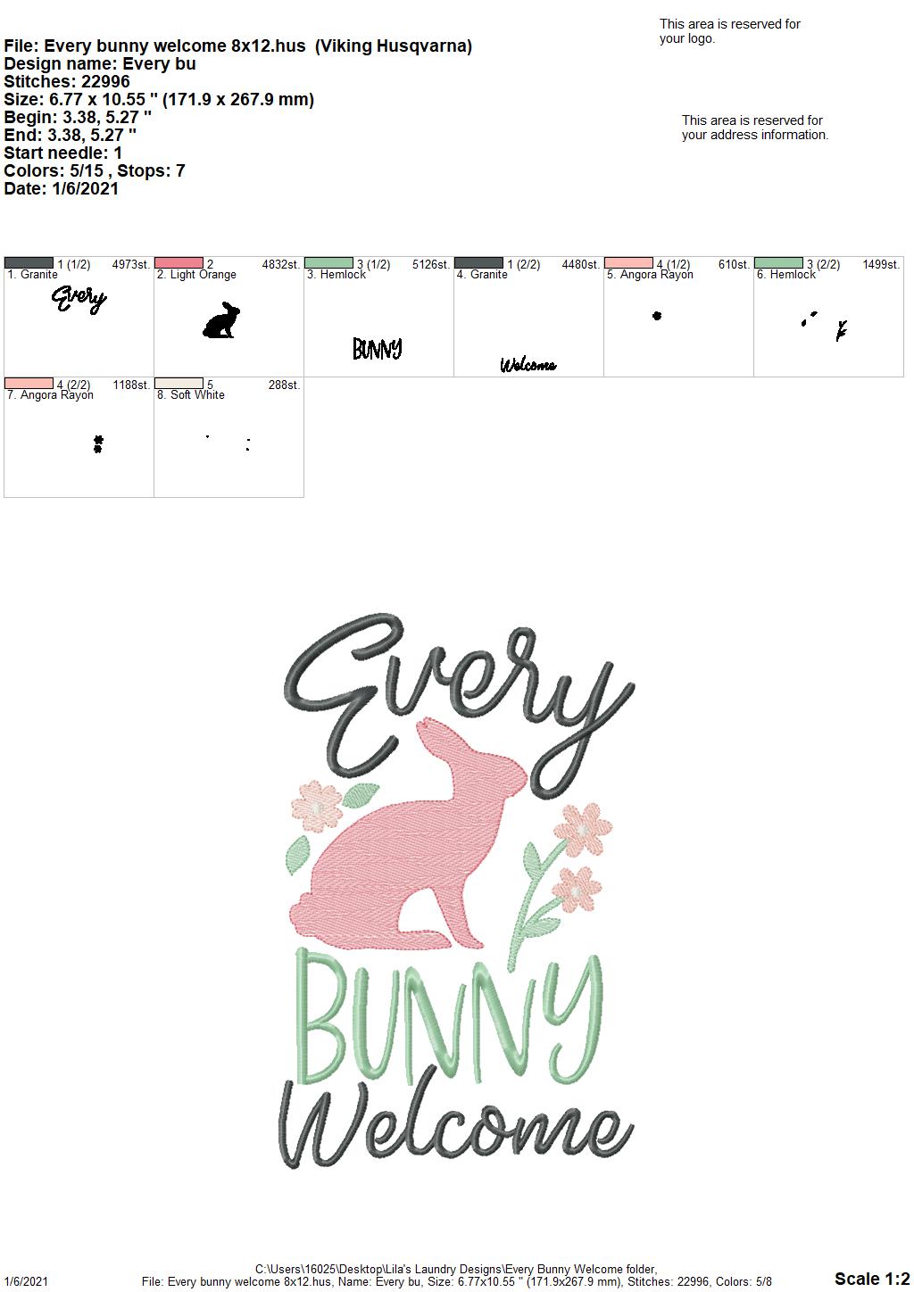 Every Bunny Welcome - 3 sizes- Digital Embroidery Design