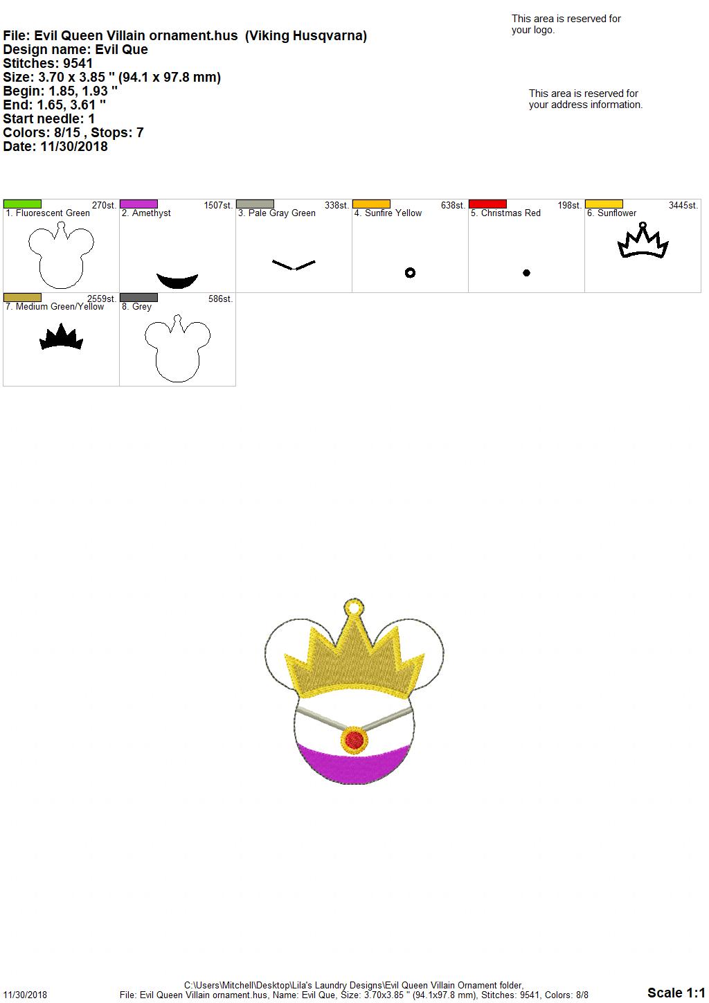 Evil Queen Villain Ornament - Digital Embroidery Design