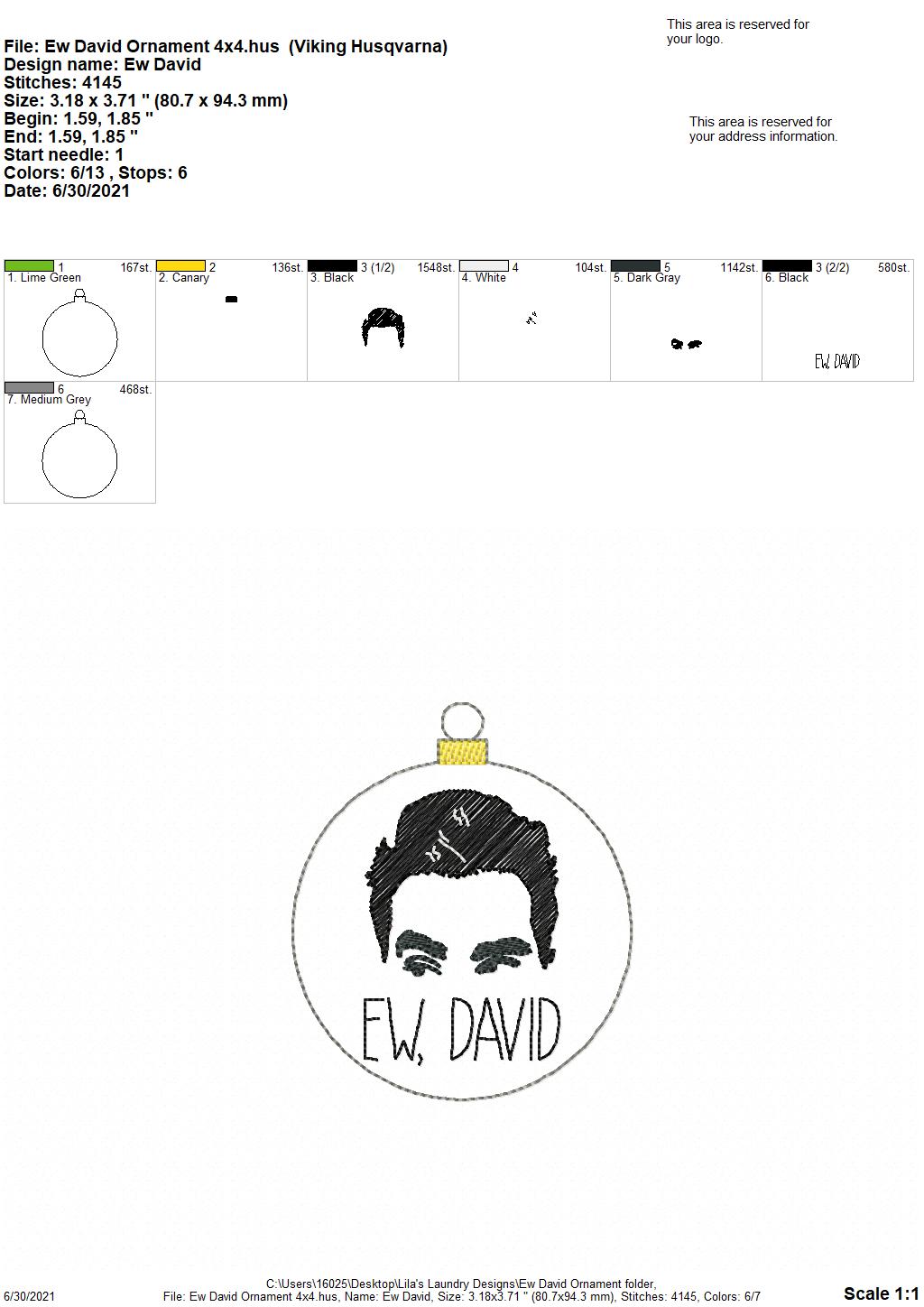 Ew David Ornament - Digital Embroidery Design